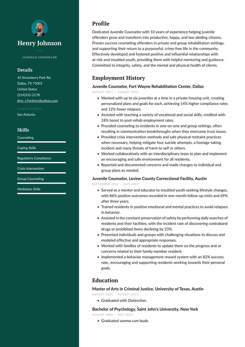 Sample Resume for A Outreach Counselor Juvenile Counselor Resume Examples & Writing Tips 2022 (free Guide)