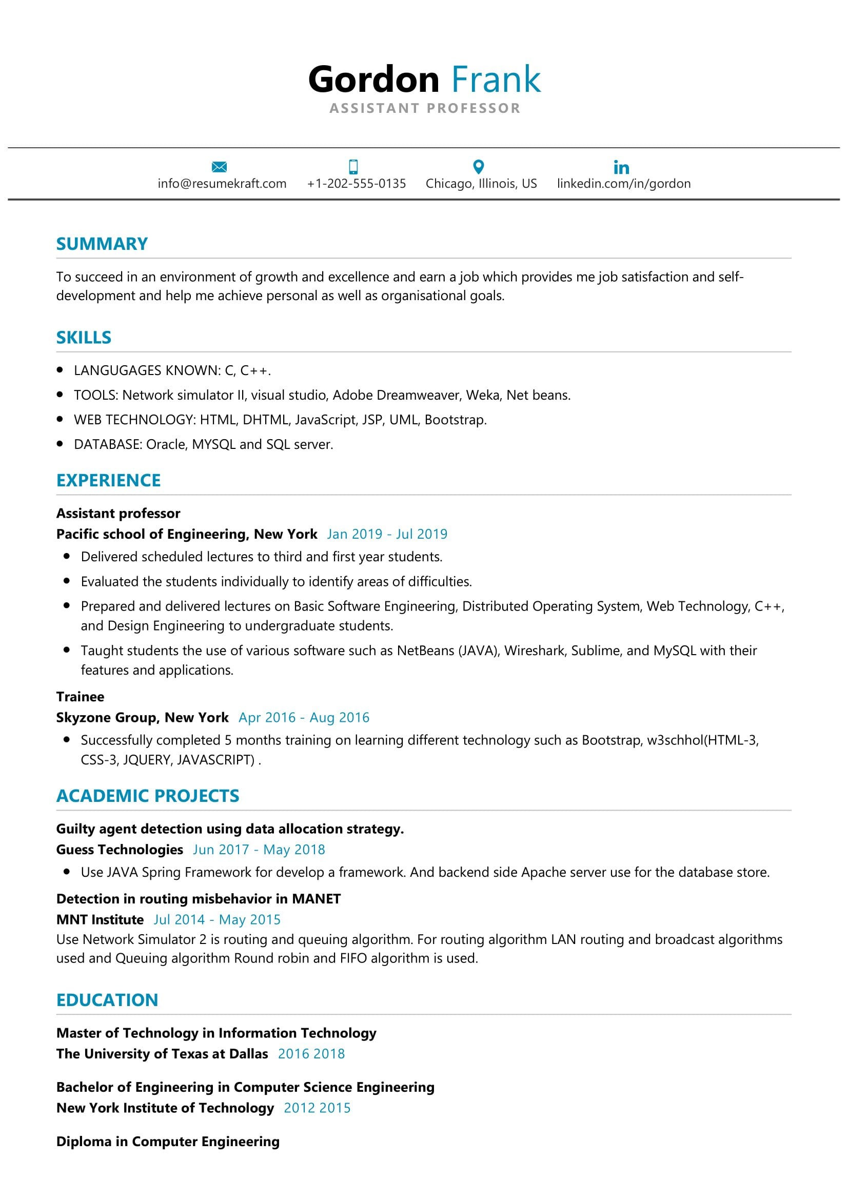 Sample Resume for Computer Science Teacher In India assistant Professor Resume Sample 2022 Writing Tips – Resumekraft