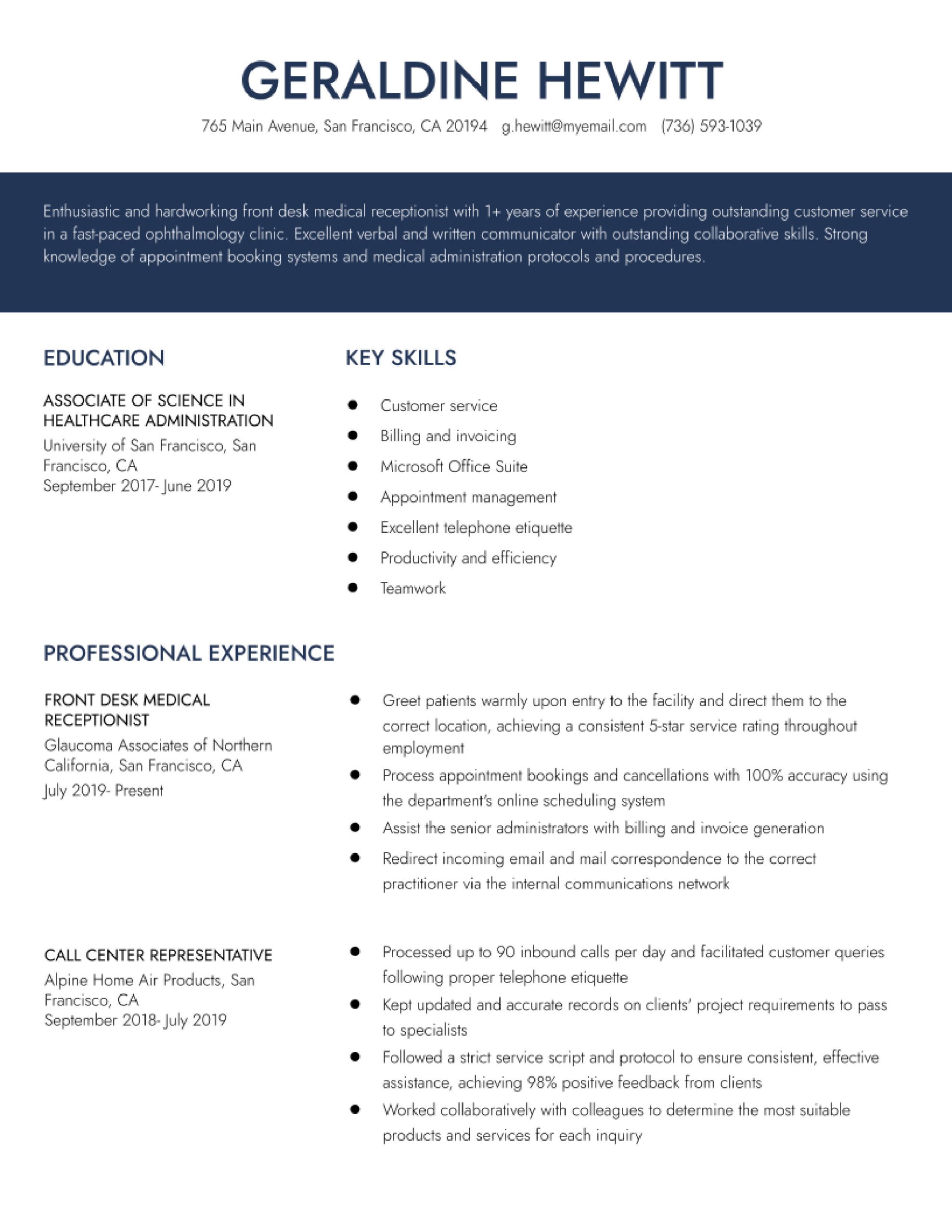 Sample Resume for Entry Level Medical Receptionist Front Desk Medical Receptionist Resume Examples In 2022 …