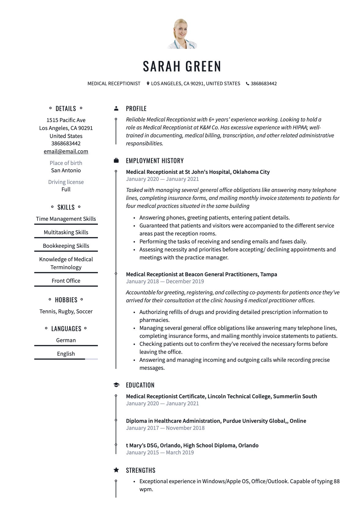 Sample Resume for Entry Level Medical Receptionist Medical Receptionist Resume & Guide  20 Examples