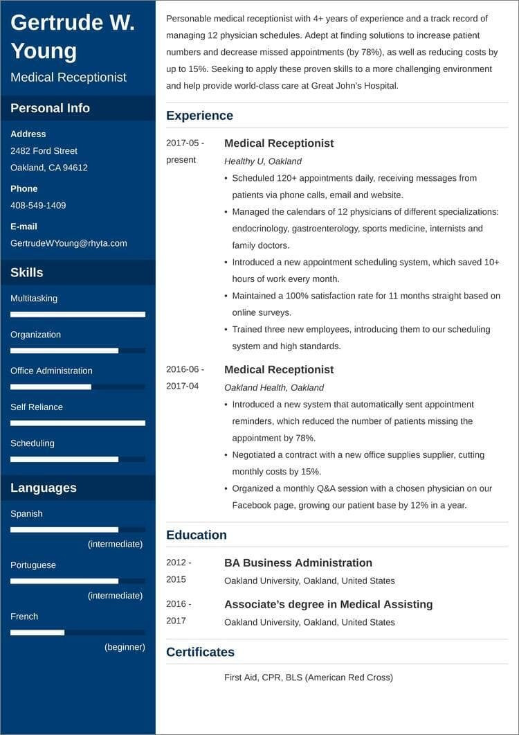 Sample Resume for Entry Level Medical Receptionist Medical Receptionist Resumeâsample and 25lancarrezekiq Writing Tips