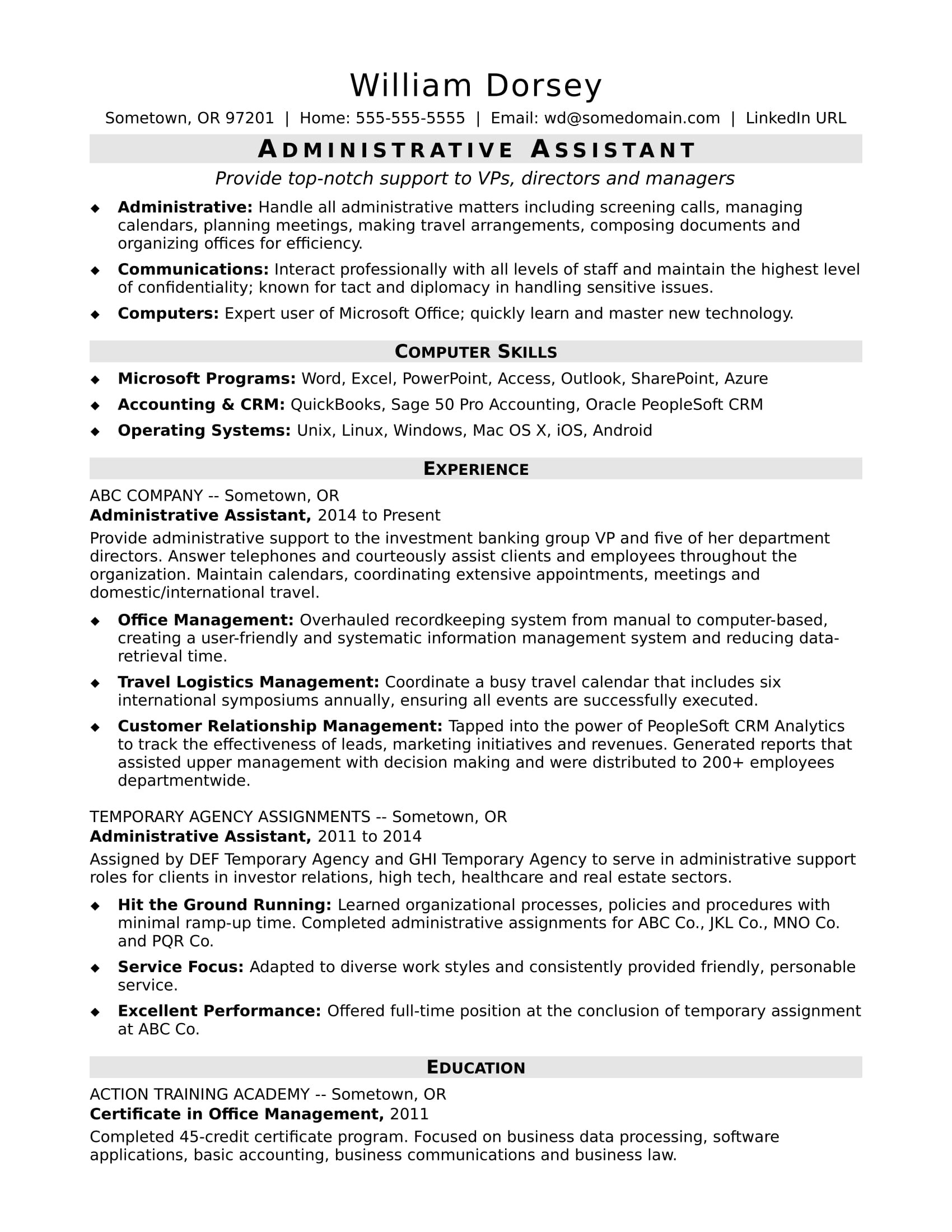 Sample Resume for Entry Level Office Support Administrative assistant Resume Sample Monster.com