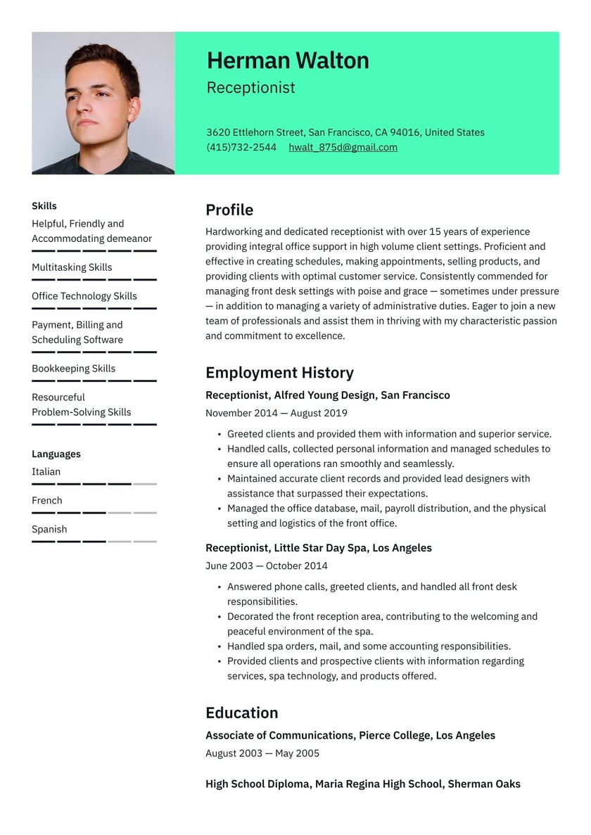 Sample Resume for Front Office Receptionist In India Receptionist Resume Examples & Writing Tips 2022 (free Guide)