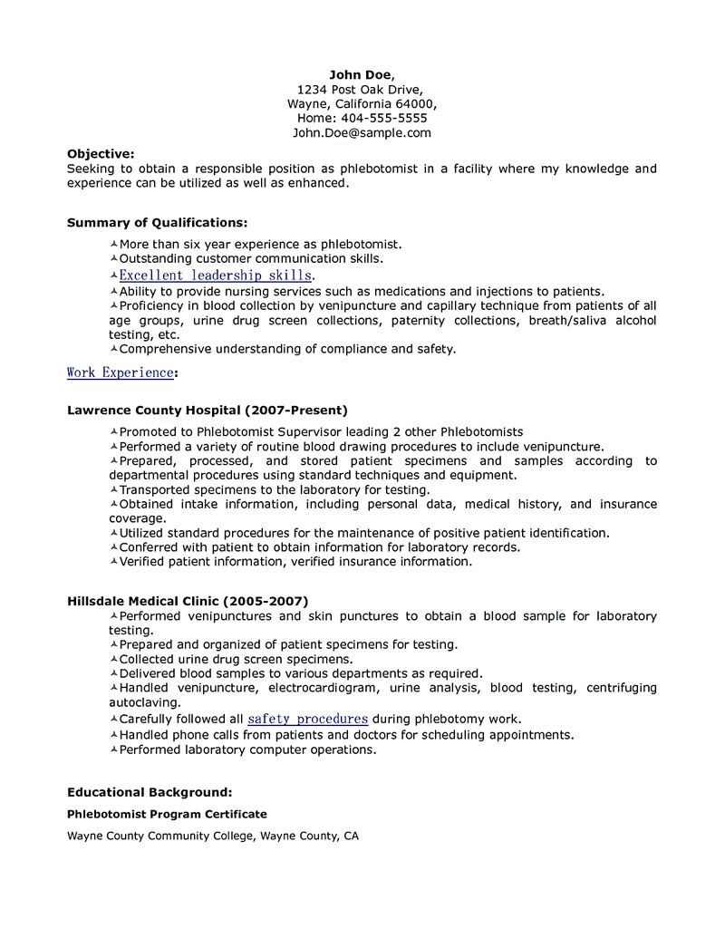 Sample Resume for Phlebotomist with Experience Phlebotomy Resume Includes Skills, Experience, Educational …