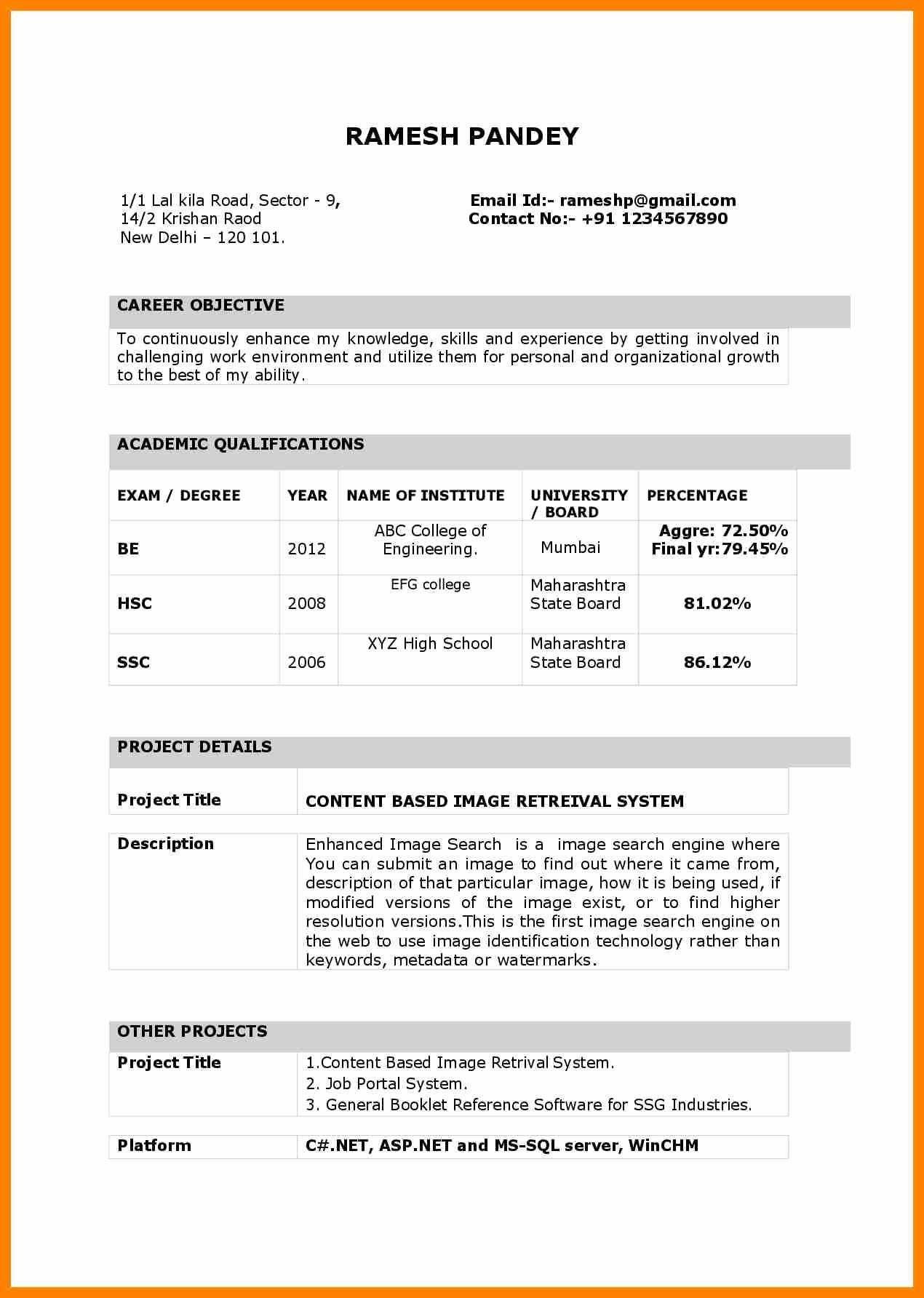 Sample Resume for Principal In India Resume format India – Resume format Resume format In Word …