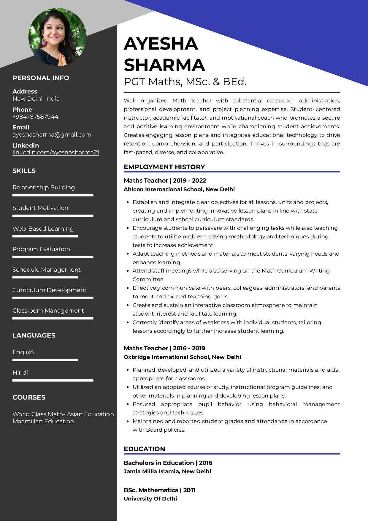 Sample Resume for Principal In India Sample Resume Of Maths Teacher with Template & Writing Guide …