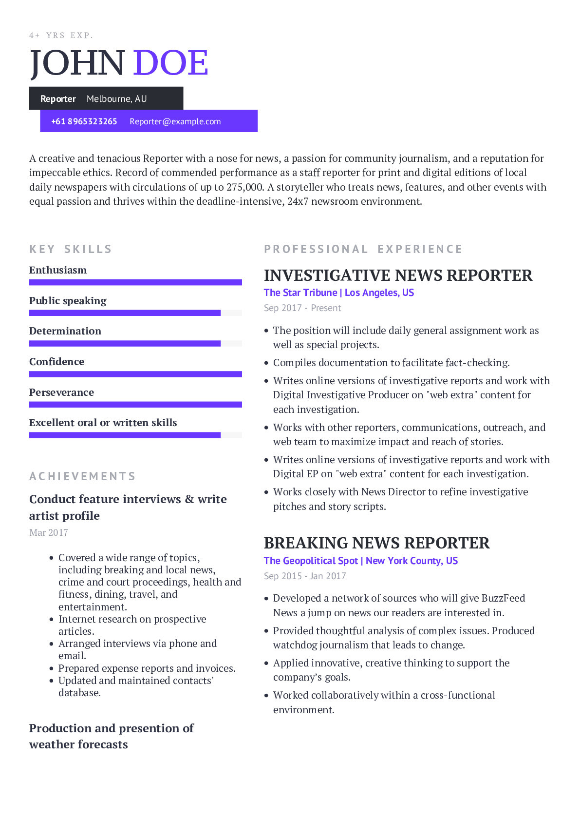 Sample Resume for Tv News Producer Reporter Resume Example with Content Sample Craftmycv