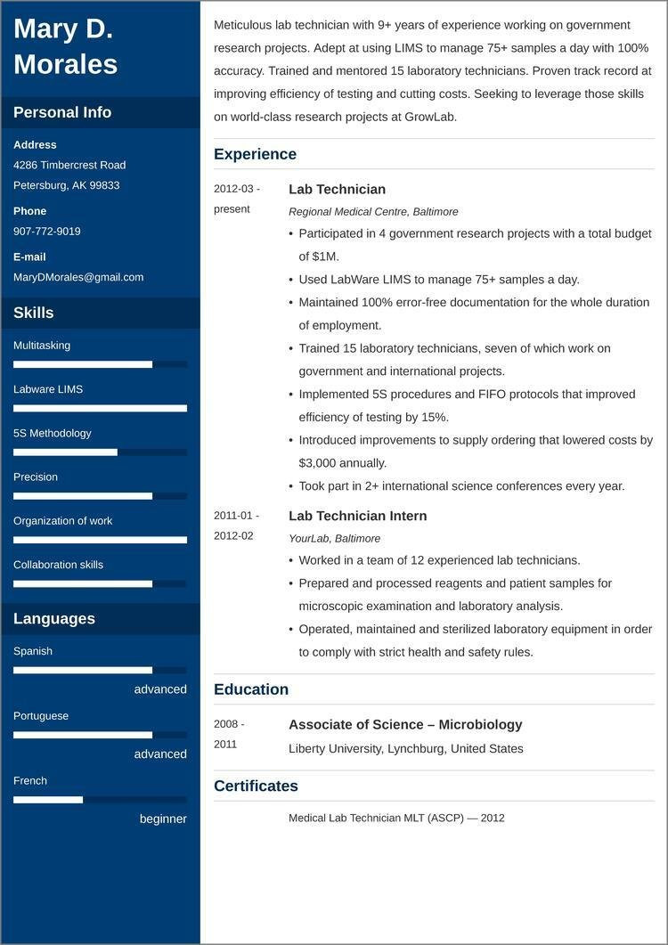 Sample Resume From A Lab Technician Lab Tech Resumeâsample & Tips for Laboratory Technicians