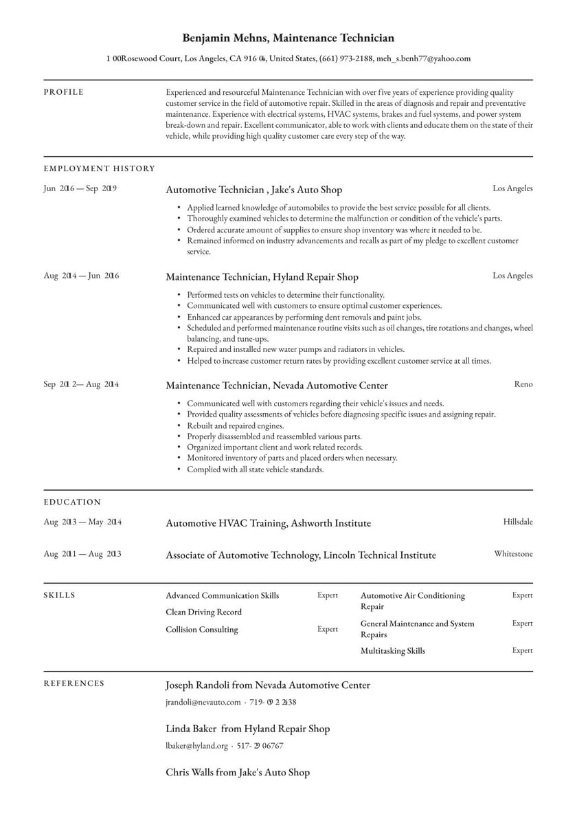 Sample Resume Objective Industrial Maintenance Technician Maintenance Technician Resume Examples & Writing Tips 2022 (free