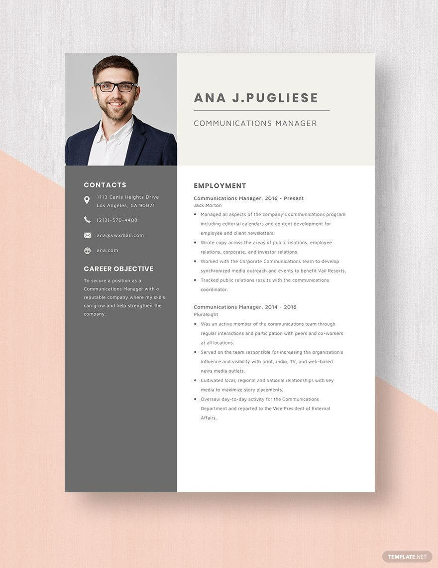 munications manager resume