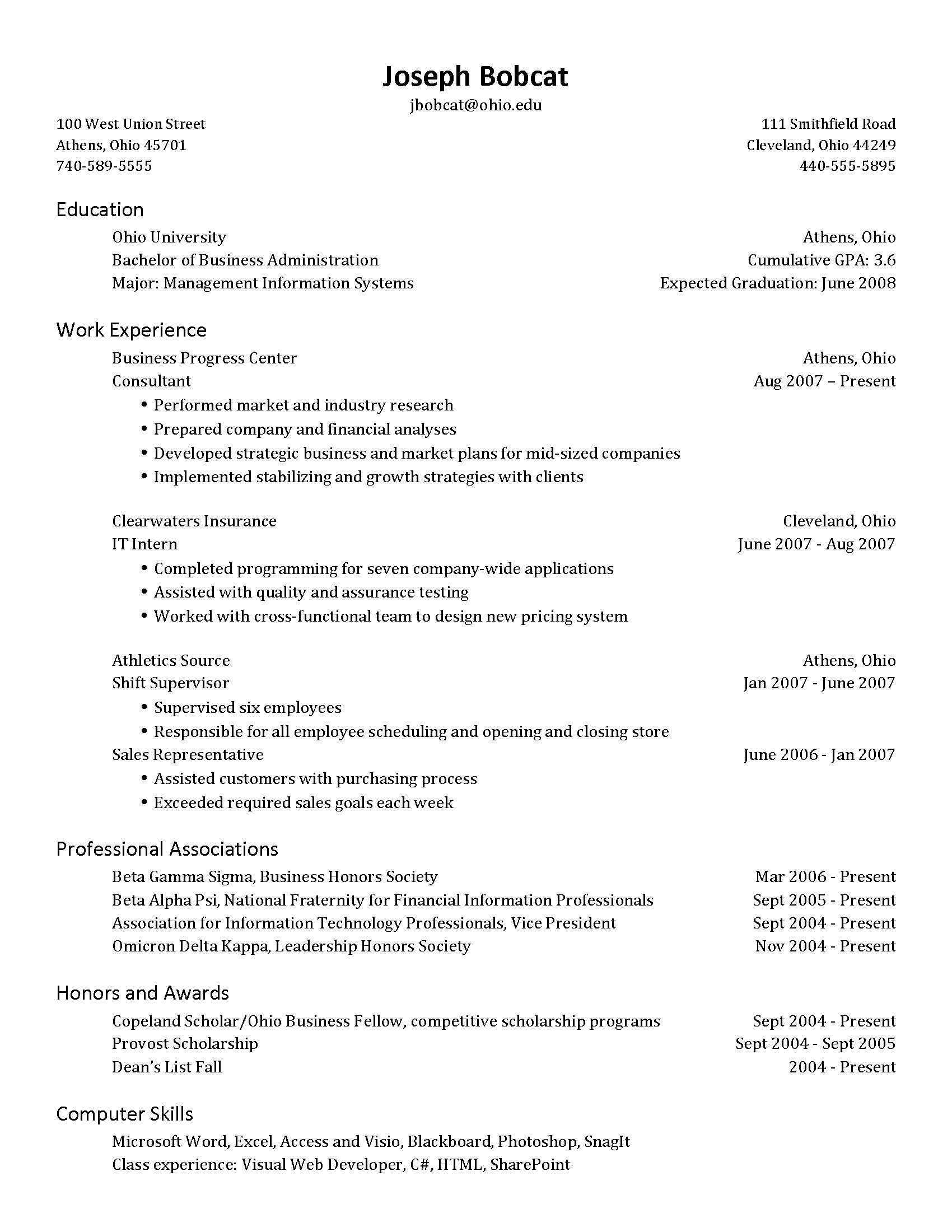 Sample Resume with Anticipated Graduation Date Cover Letters, Resumes, Interviews