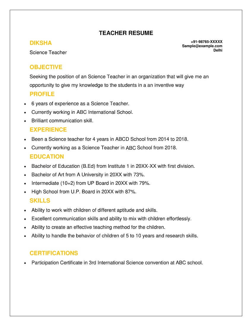 Sample Resumes for Jobs In Education How to Write An Effective Teacher Resume (with Sample) – Talent …