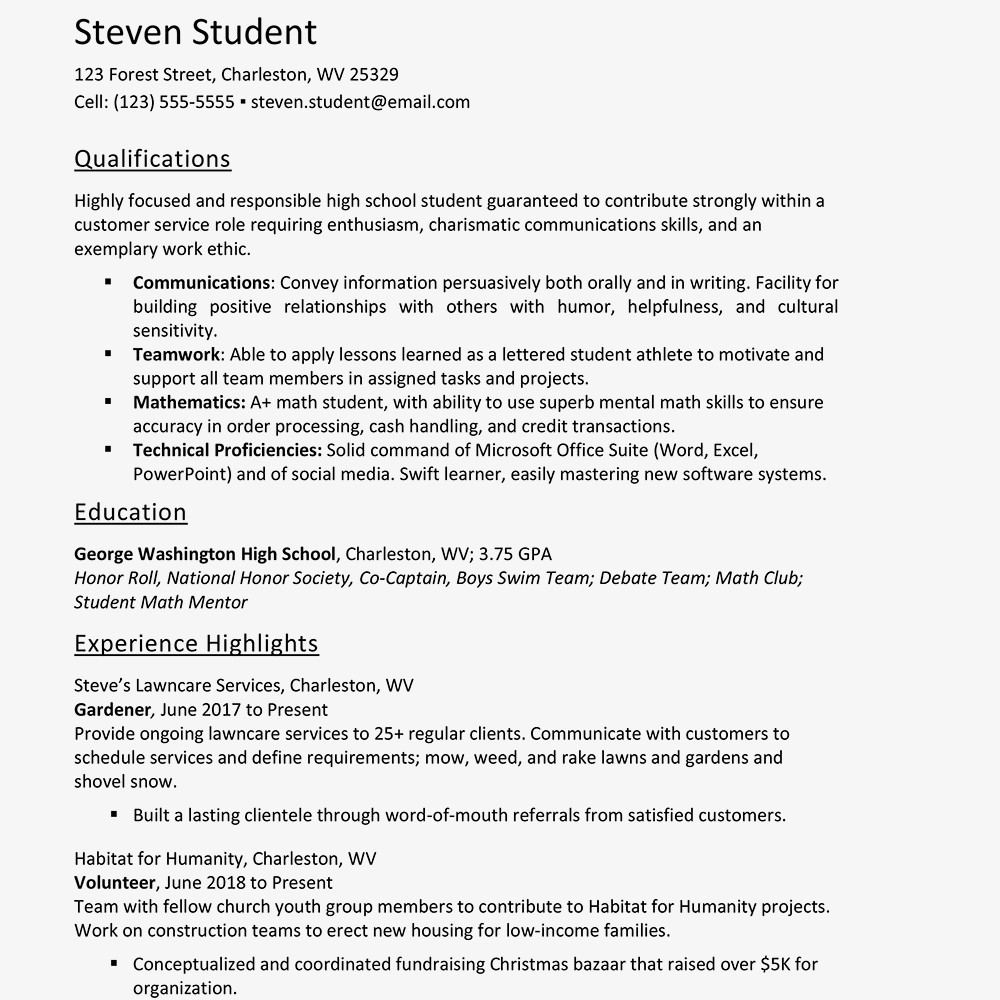 Sample Skills Resume for Highschool Students High School Resume Examples and Writing Tips