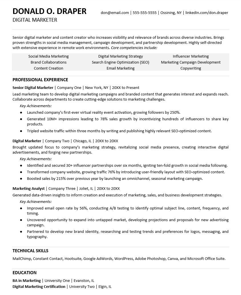 Samples Of Entry Level Marketing Resumes Digital Marketing Resume Monster.com