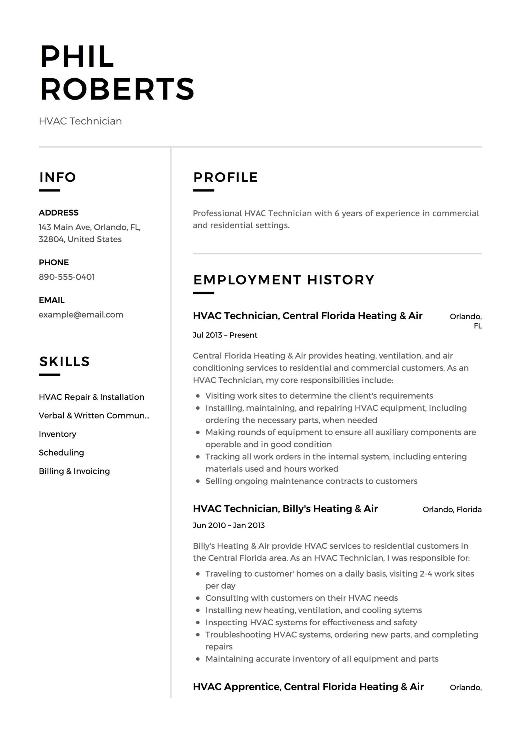 Air Conditioning Technician assistant Resume Samples Hvac Technician Resume & Guide   12 Templates Pdf & Word