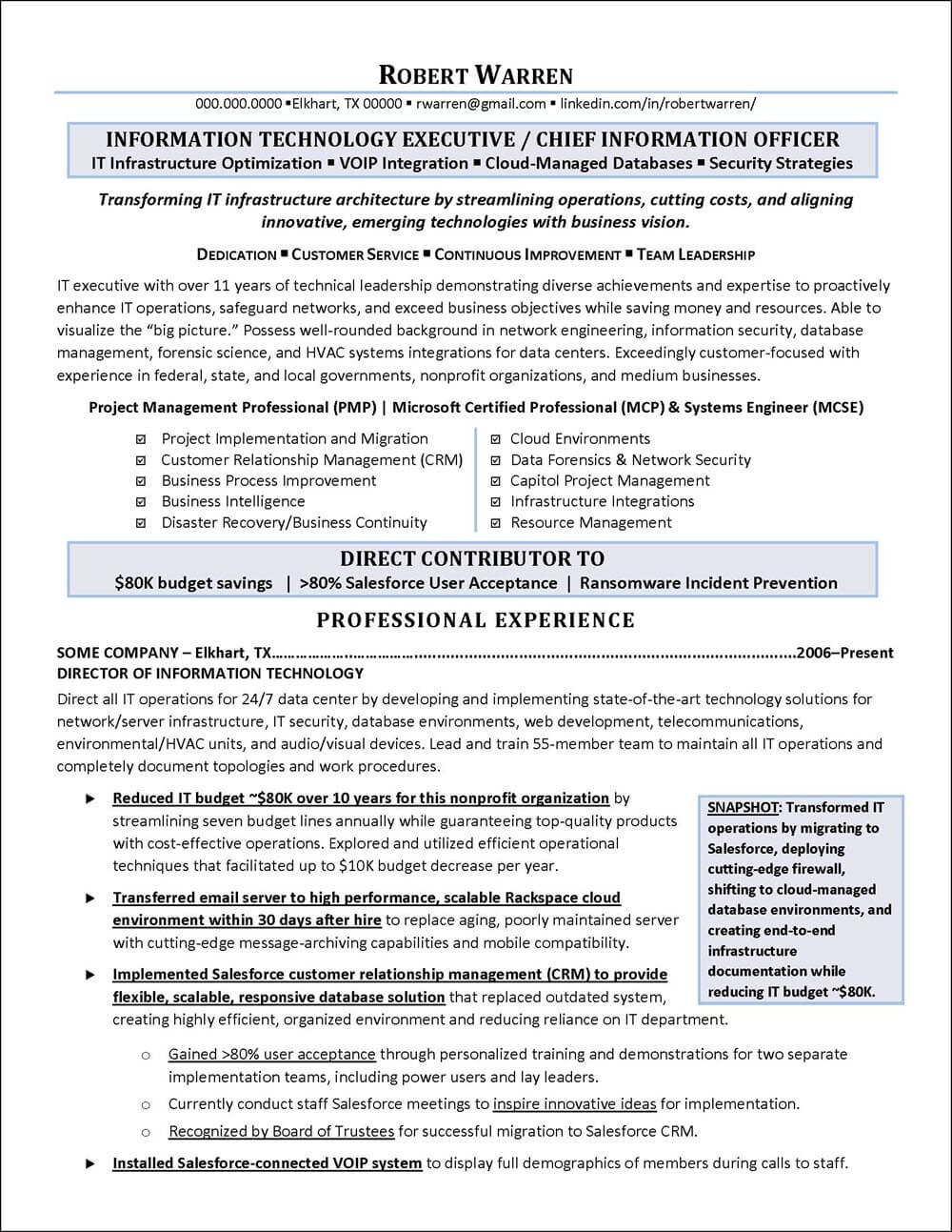 Chief Information Security Officer Sample Resumes Cio Resume Example – Distinctive Career Services