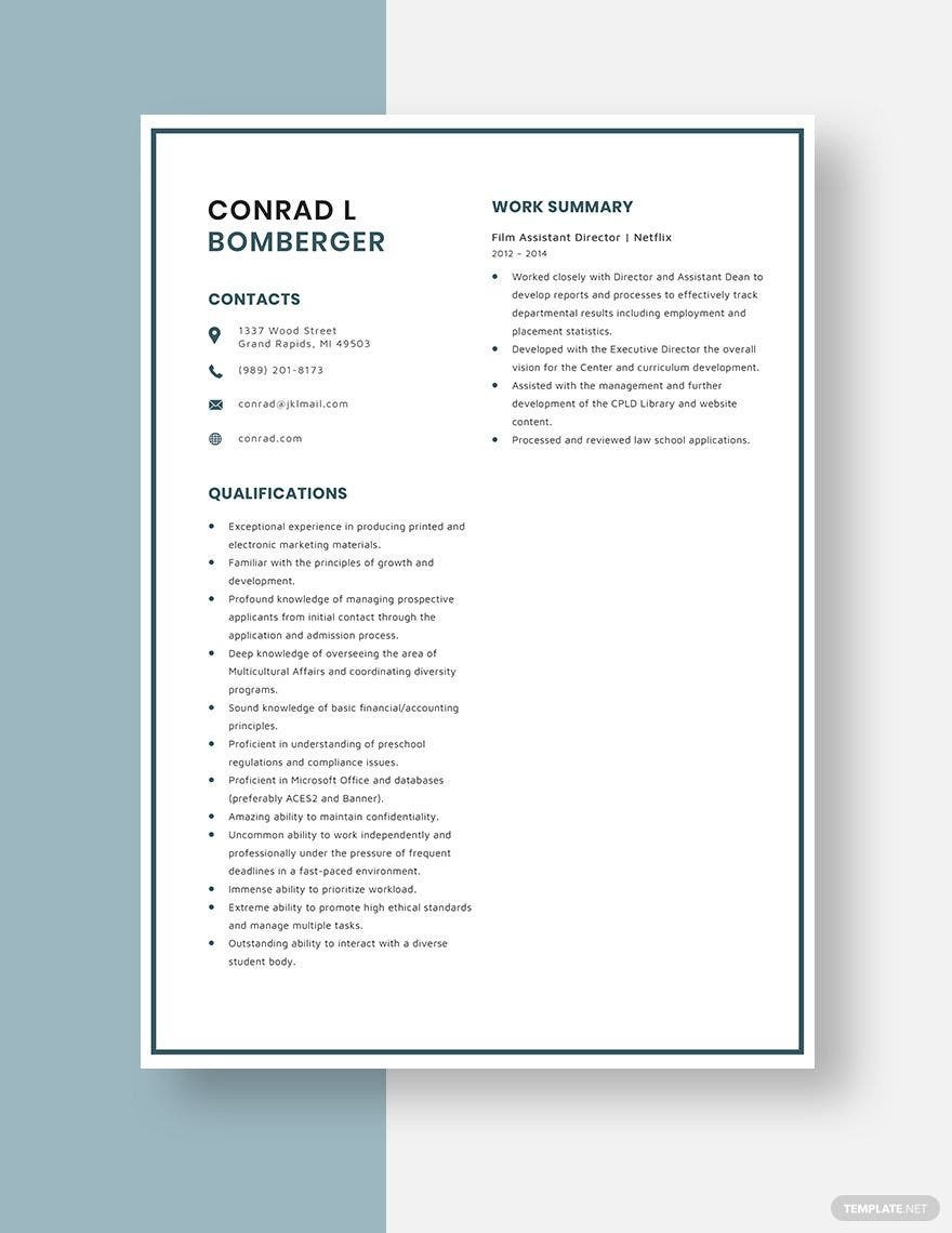 Film 1st assistant Director Resume Samples Free Free Film assistant Director Resume Template – Word, Apple …