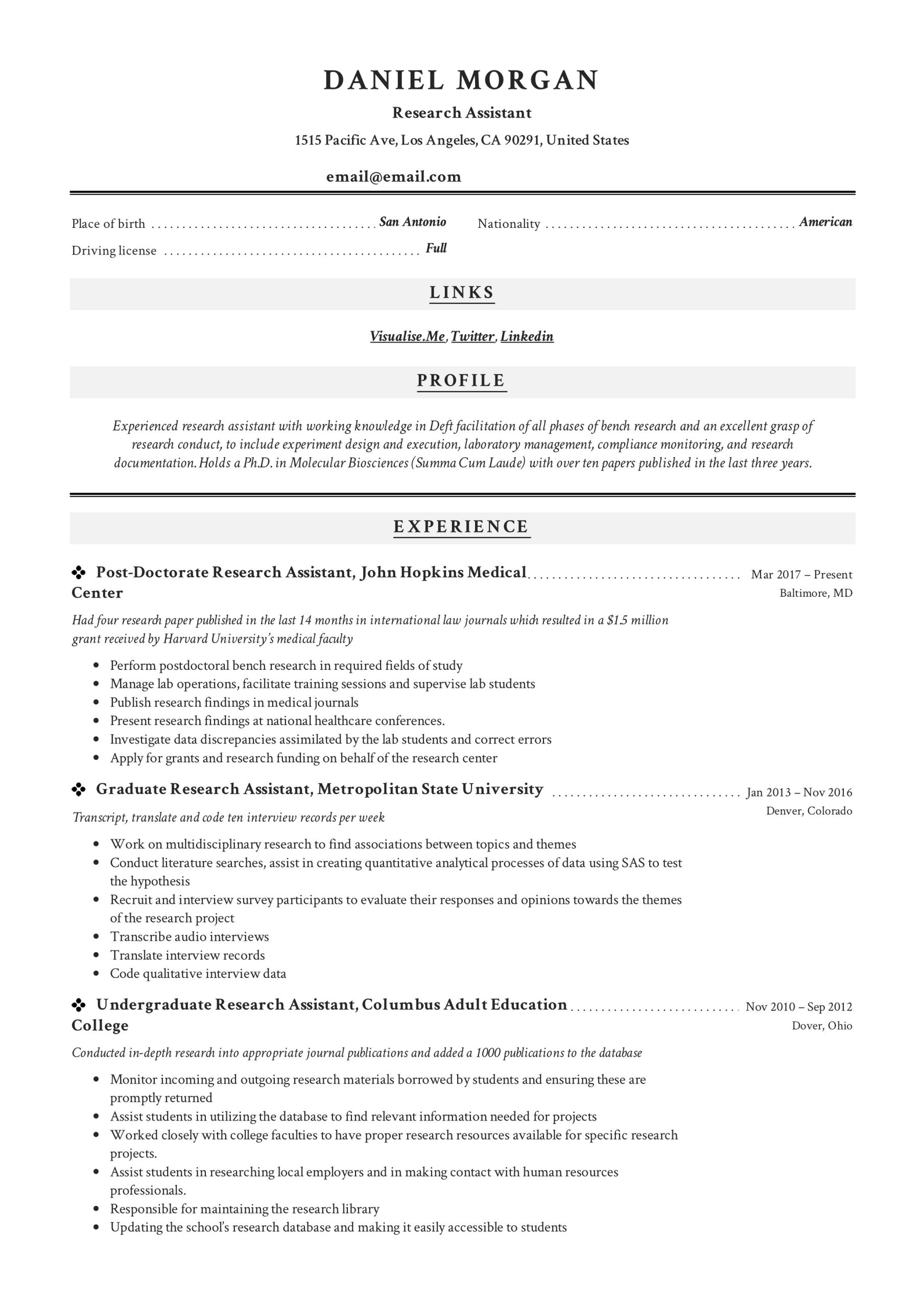 Finance Undergraduate Research assistant Resume Sample Research assistant Resume & Writing Guide  12 Resume Examples