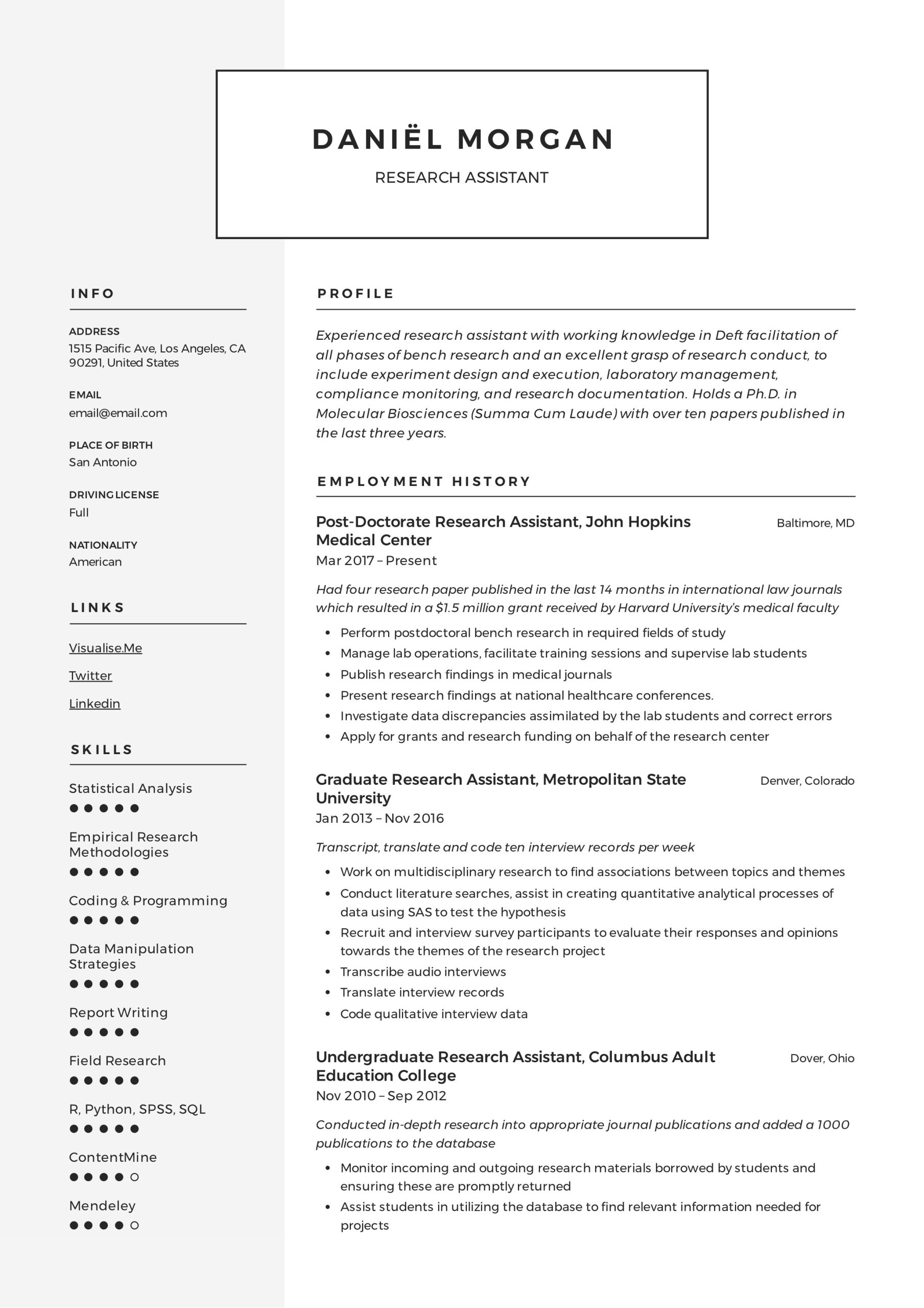 Finance Undergraduate Research assistant Resume Sample Research assistant Resume & Writing Guide  12 Resume Examples