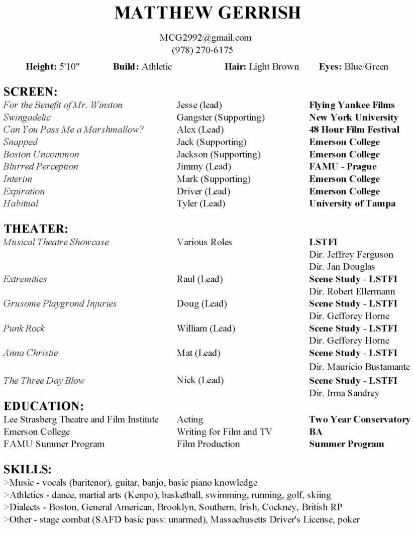 Gaffer Job Description for Resume Sample Acting Resumes that Get You Work: A How to Guide for Actors