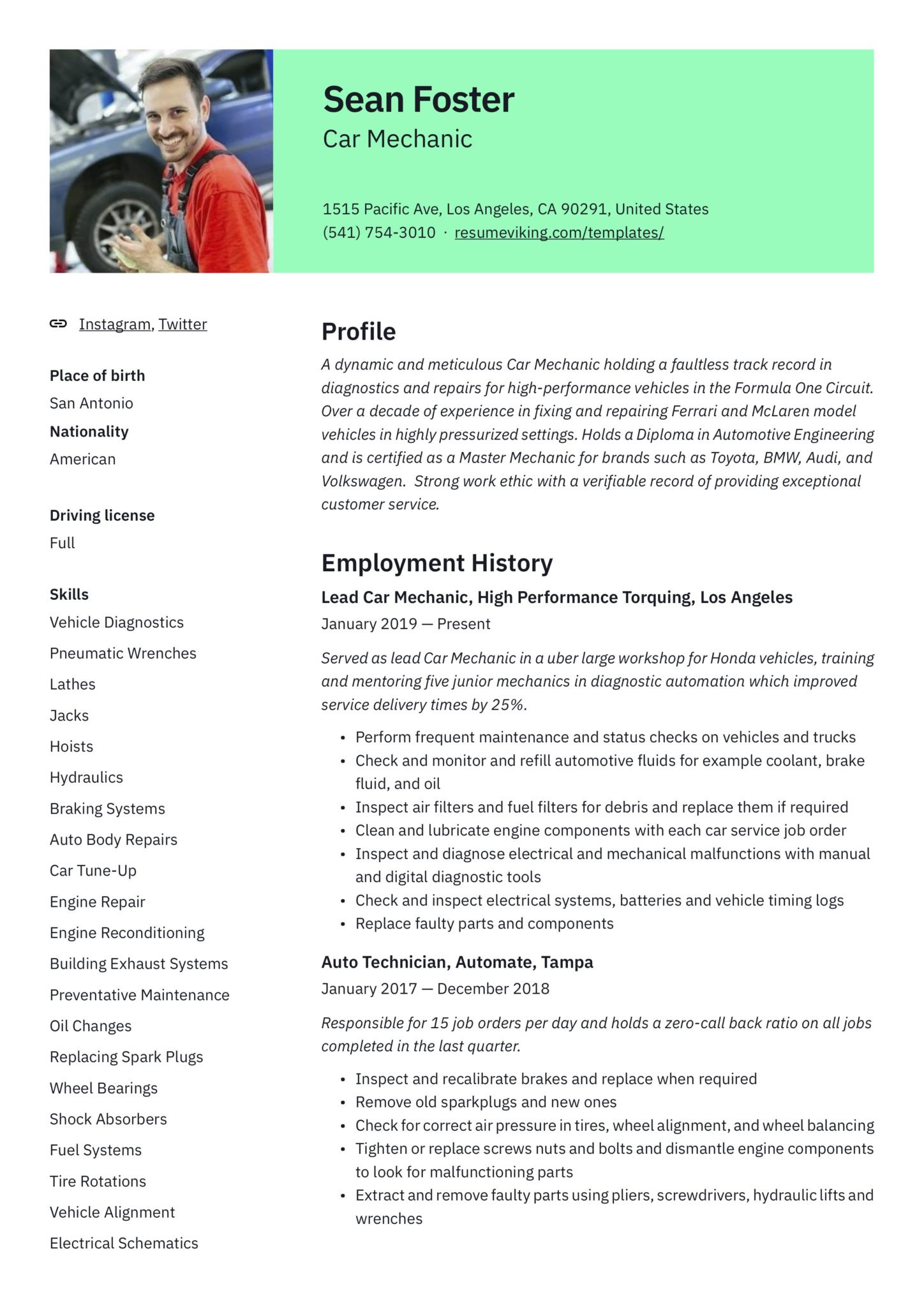 Induction Motor Design Engineer Resume Sample Car Mechanic Resume & Guide 19 Resume Examples 2022