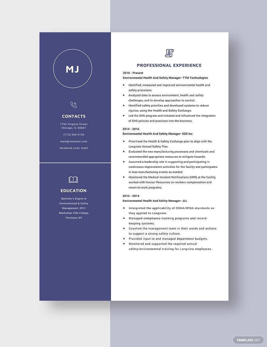 Resume Samples Of A Environmental Health Program Manager Environmental Health and Safety Manager Resume Template – Word …