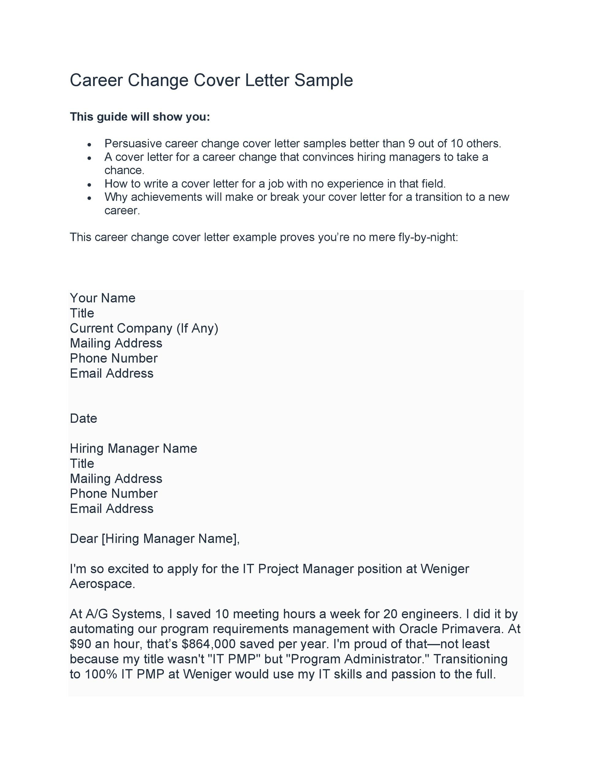 Sample Cover Letter for Career Change Resume 39 Professional Career Change Cover Letters á Templatelab