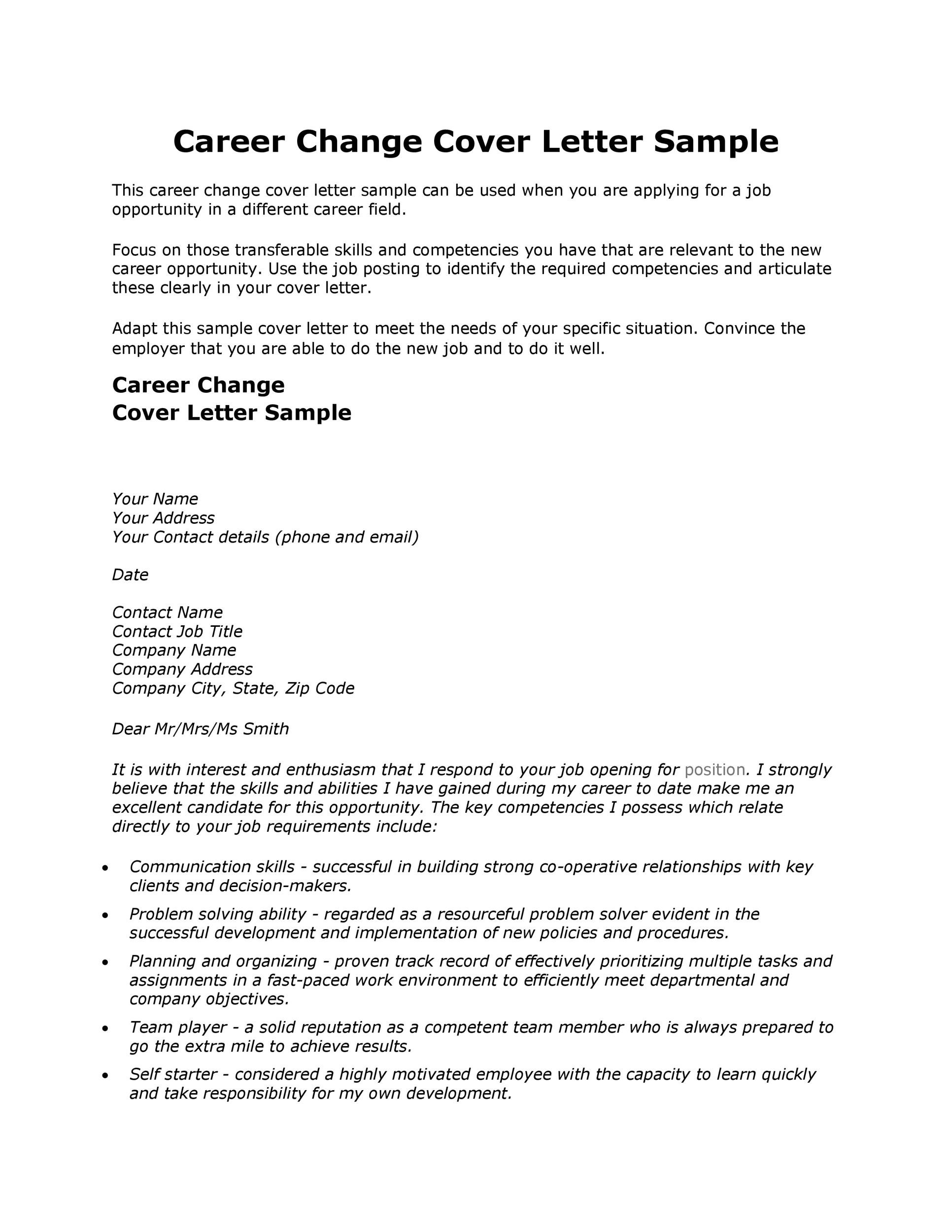 Sample Cover Letter for Career Change Resume 39 Professional Career Change Cover Letters á Templatelab