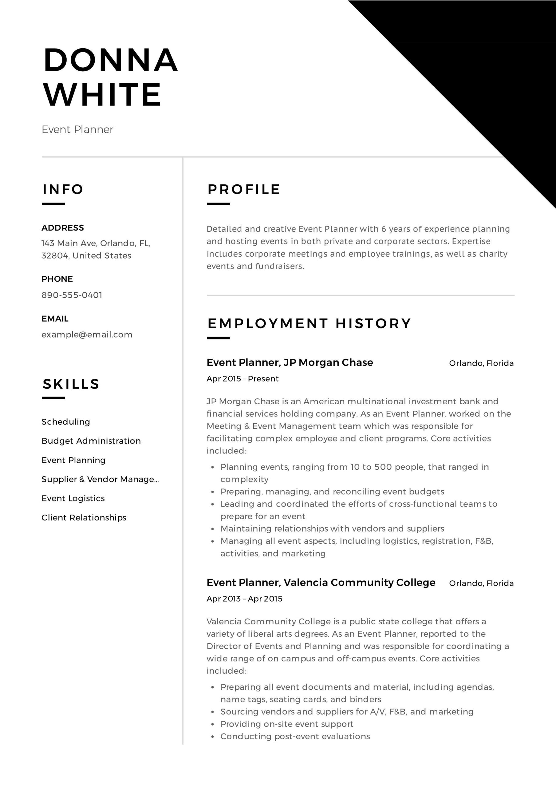 Sample Of Good Meeting Planner Resume event Planner Resume event Planner Resume, Professional Resume …