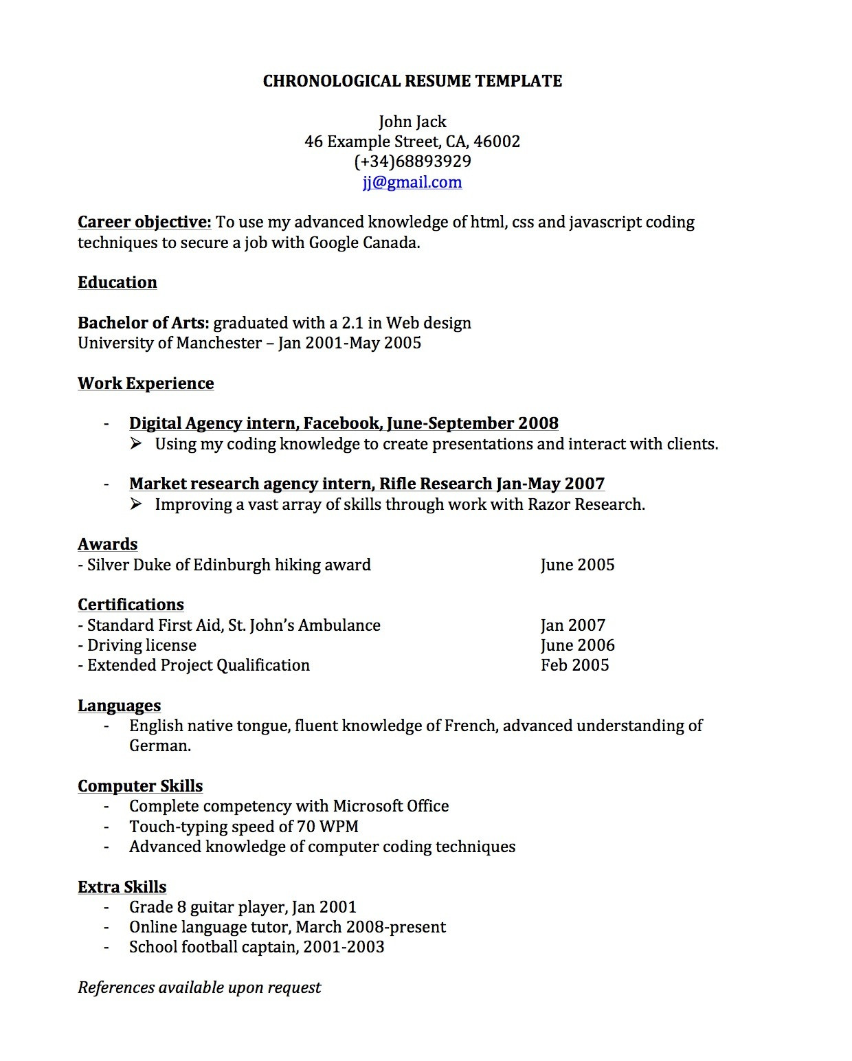 Sample Of Resume for Spanish Position Templates and Examples – Joblers