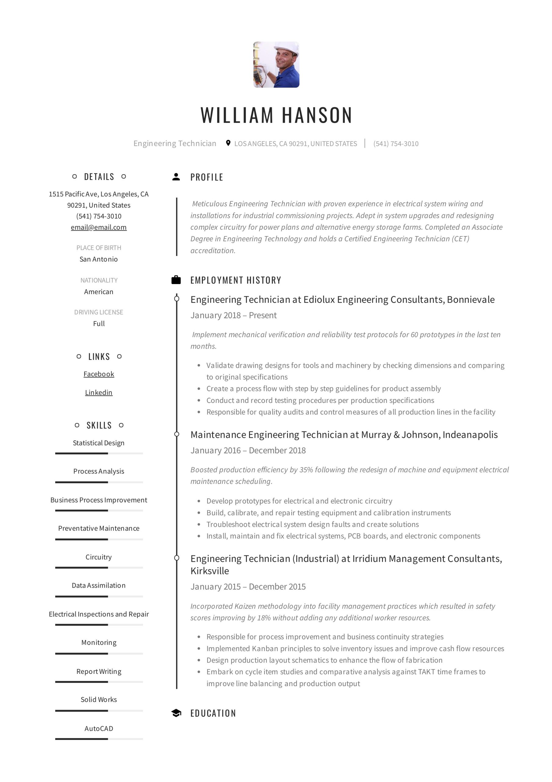 Sample Of Resume for Traffic Engineer Engineering Technician Resume & Writing Guide  12 Templates 2022