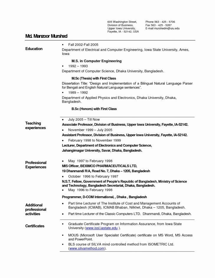 Sample Resume for assistant Professor In Civil Engineering assistant Professor Resume Pdf