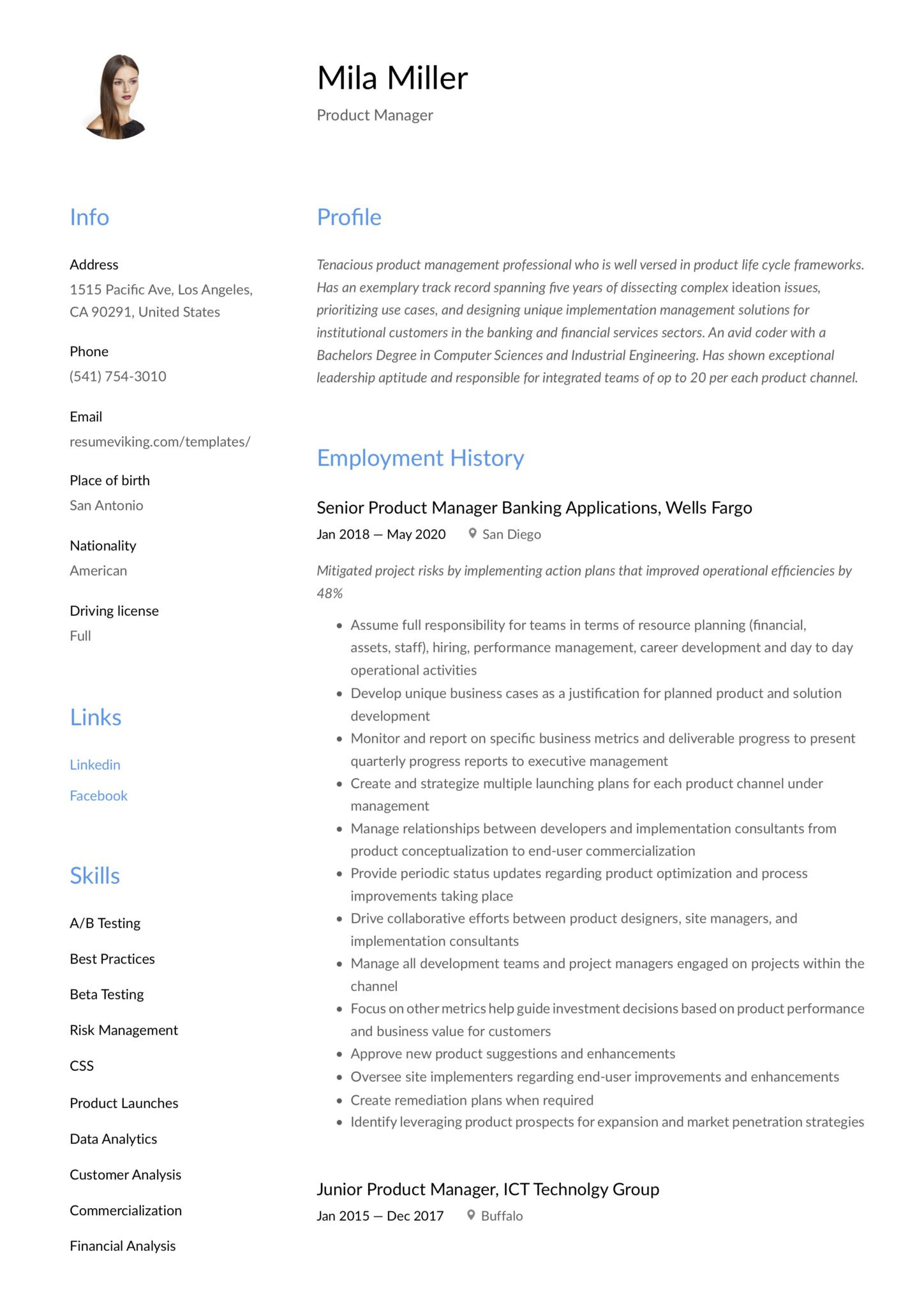 Sample Resume for Product Manager Analytics Product Manager Resume & Guide   12 Samples Pdf 2020