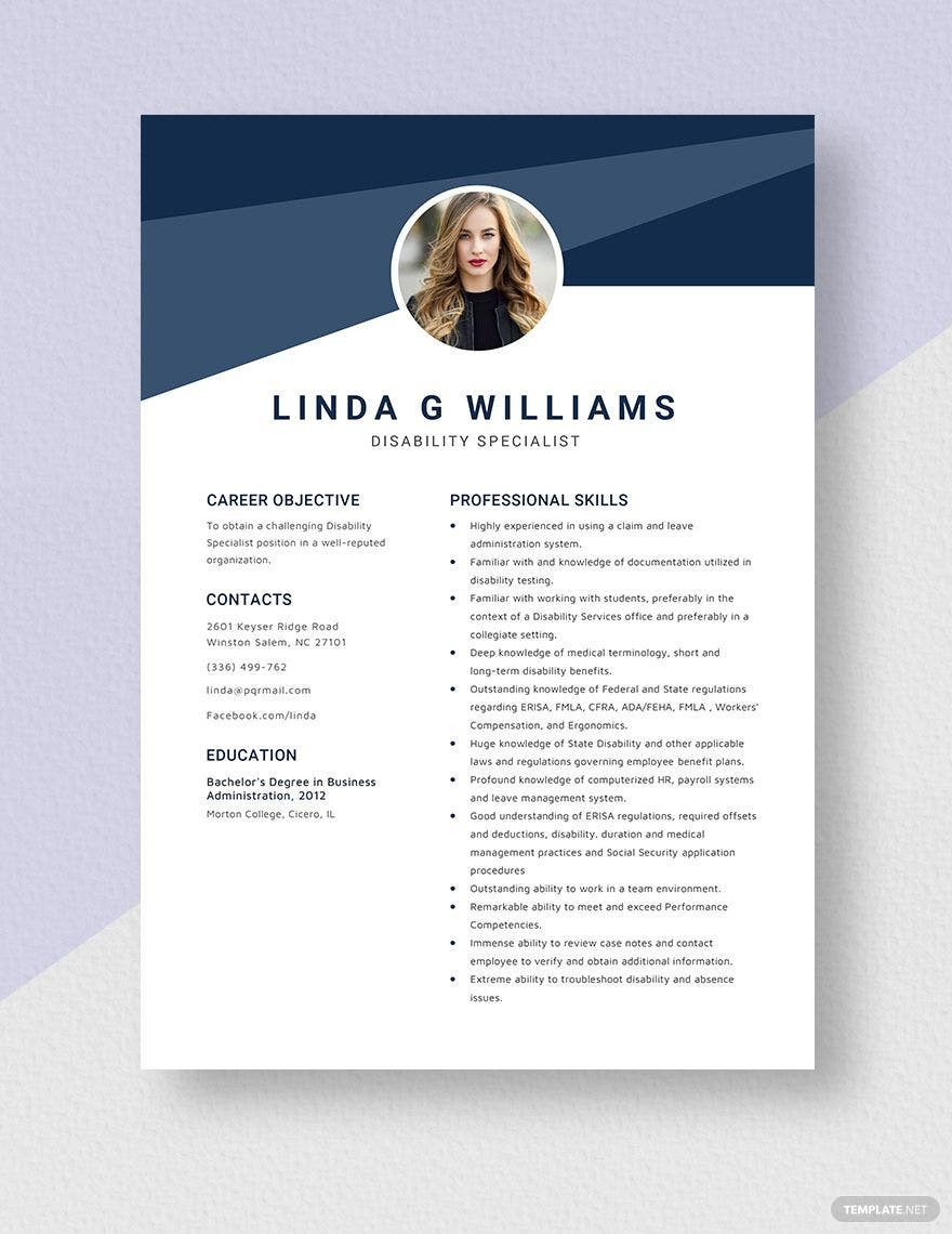 Sample Resume Of Director Of Disability Free Free Disability Specialist Resume Template – Word, Apple Pages