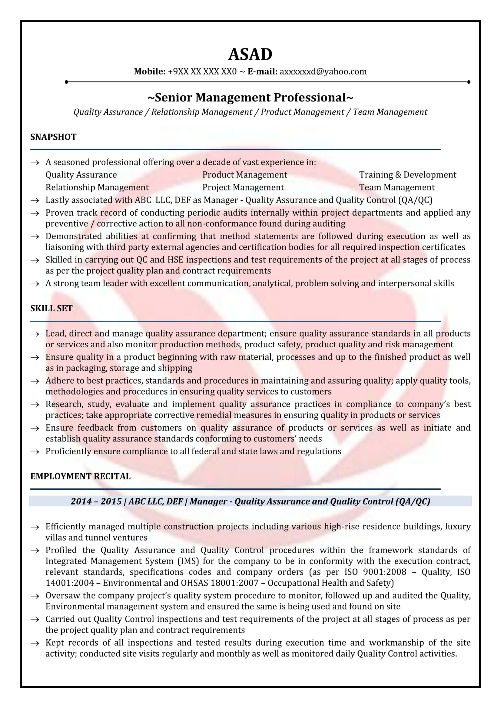 Software Qa Manager Resume Sample Monster Qa Manager Sample Resumes, Download Resume format Templates!