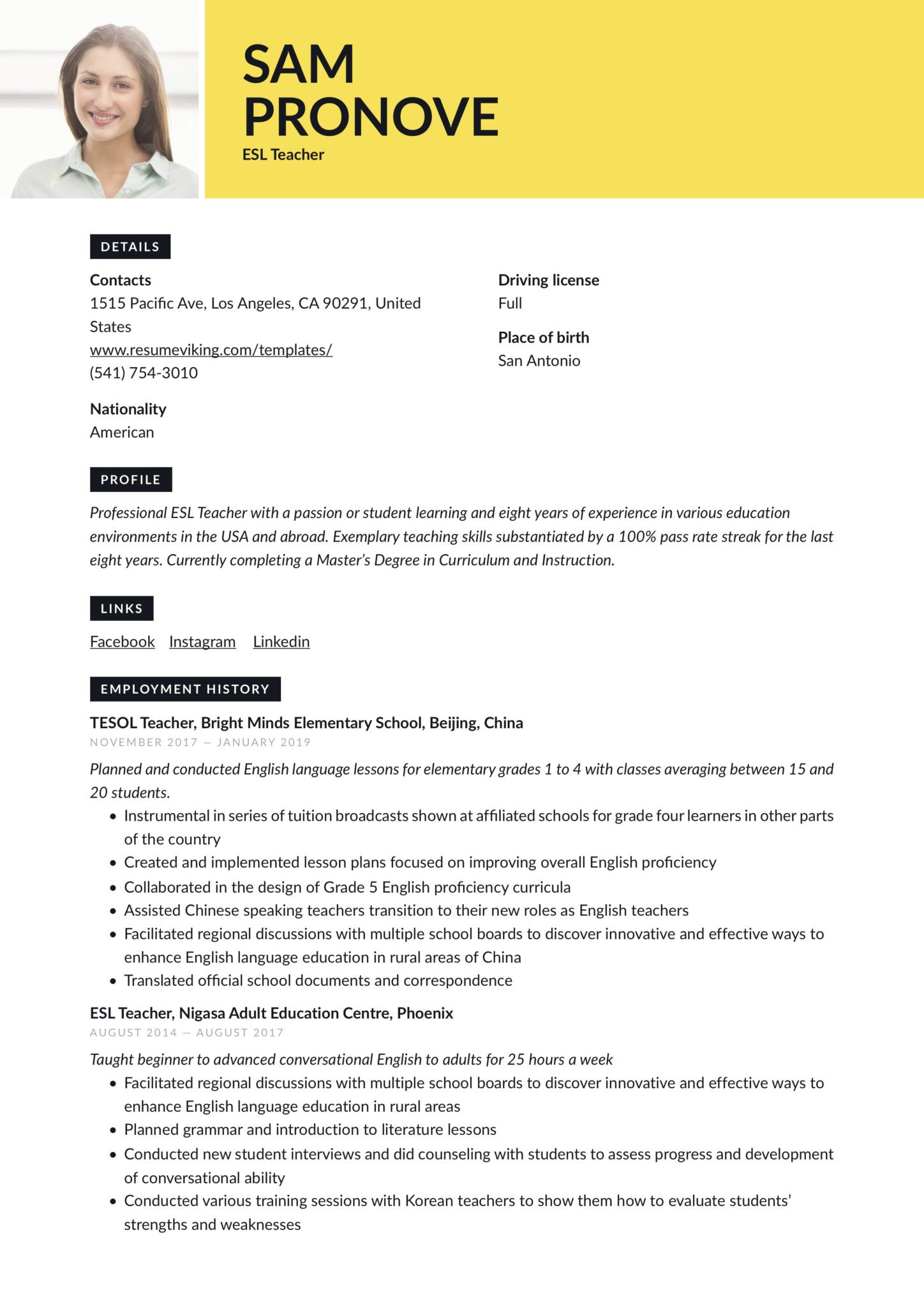 Tesl Lead Resume Sample that Can Get You Interview 19 Esl Teacher Resume Examples & Writing Guide 2022