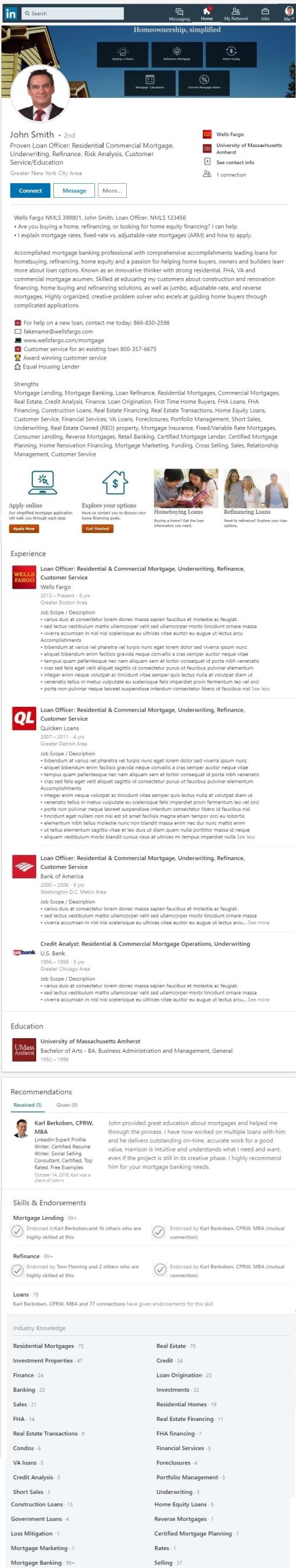 Business Analyst Mortage Resume Sample In Linkedin Linkedin Profile & Resume Example: Mortgage Broker, Loan Officer