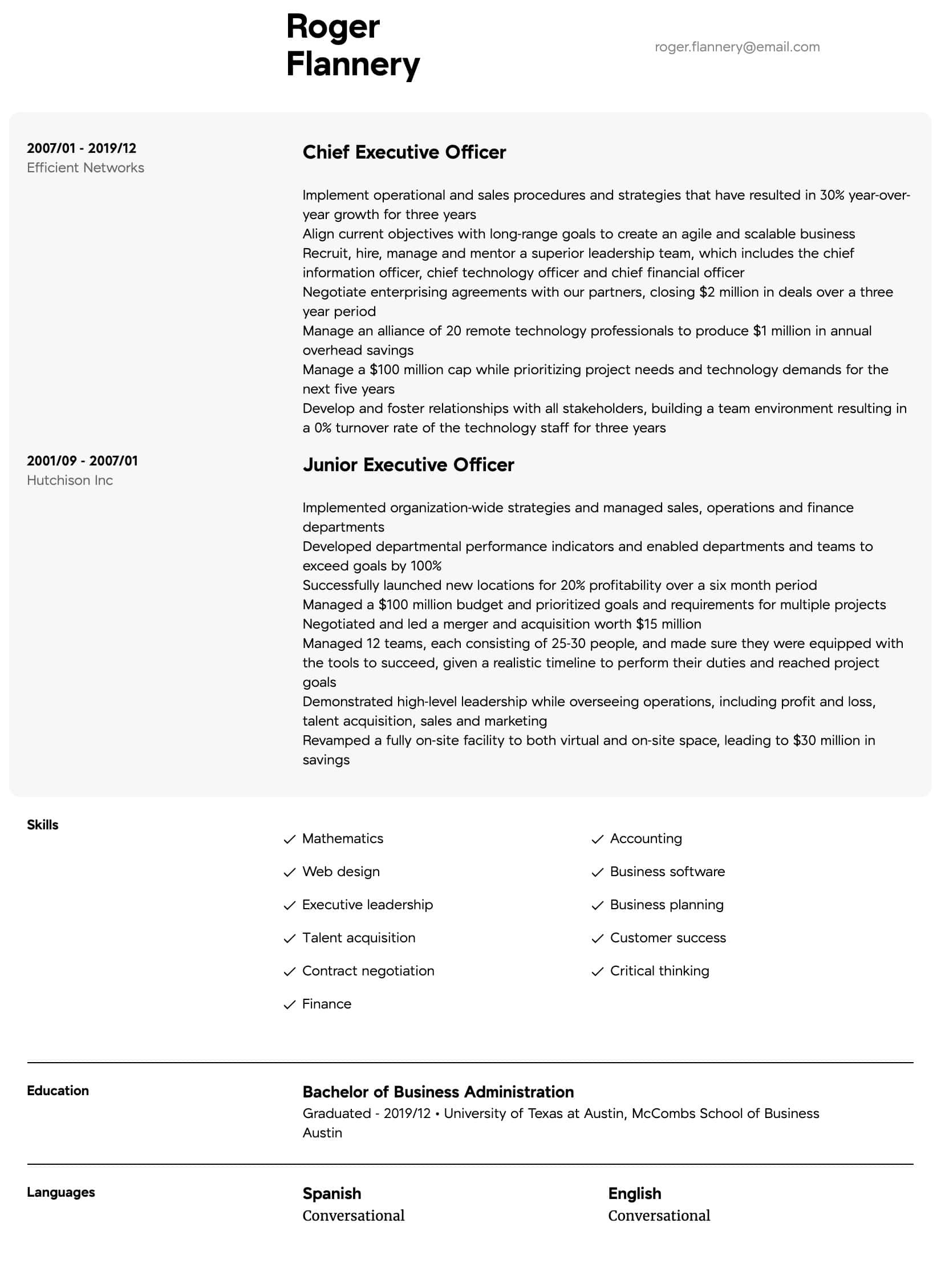 Mccombs School Of Business Sample Resume Executive Resume Samples All Experience Levels Resume.com …