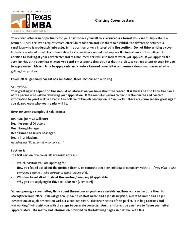 Mccombs School Of Business Sample Resume Mccombs Cover Letter Template Pdf RÃ©sumÃ© Recruitment