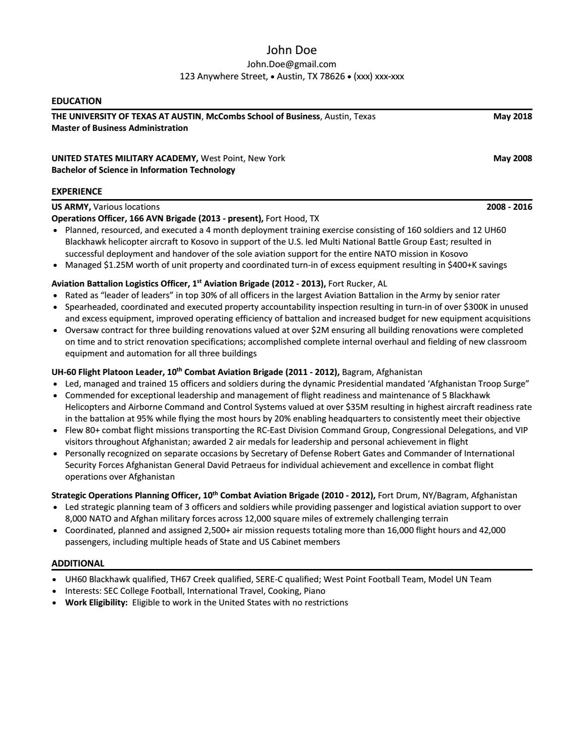 Mccombs School Of Business Sample Resume Sample Resume by Sitreps2steercos – issuu