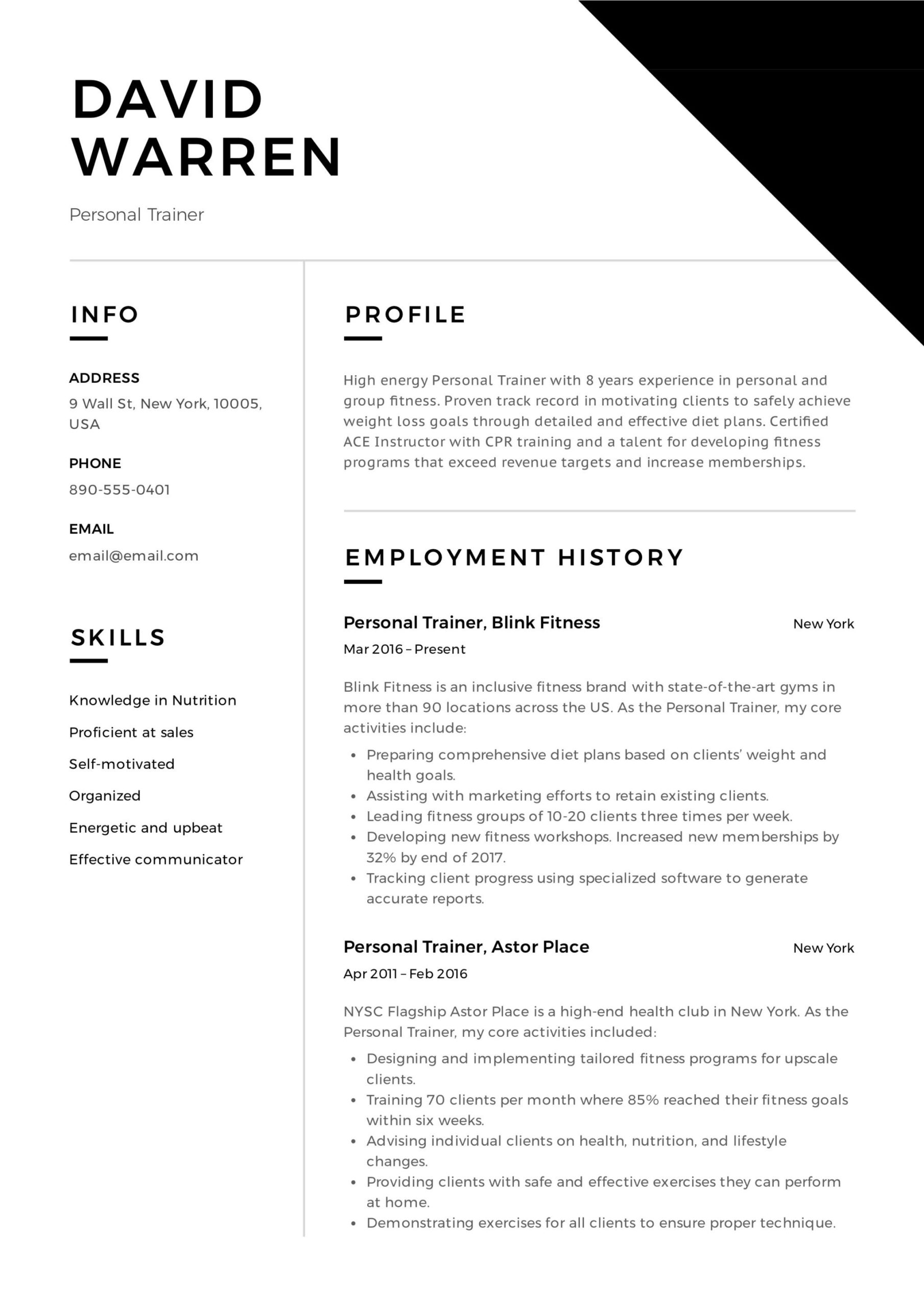 On the Job Training Resume Sample Personal Training Resume Template