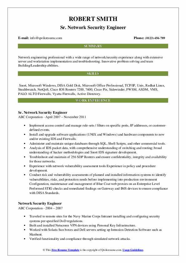 Palo Alto Firewall Engineer Sample Resume Network Security Engineer Resume Samples