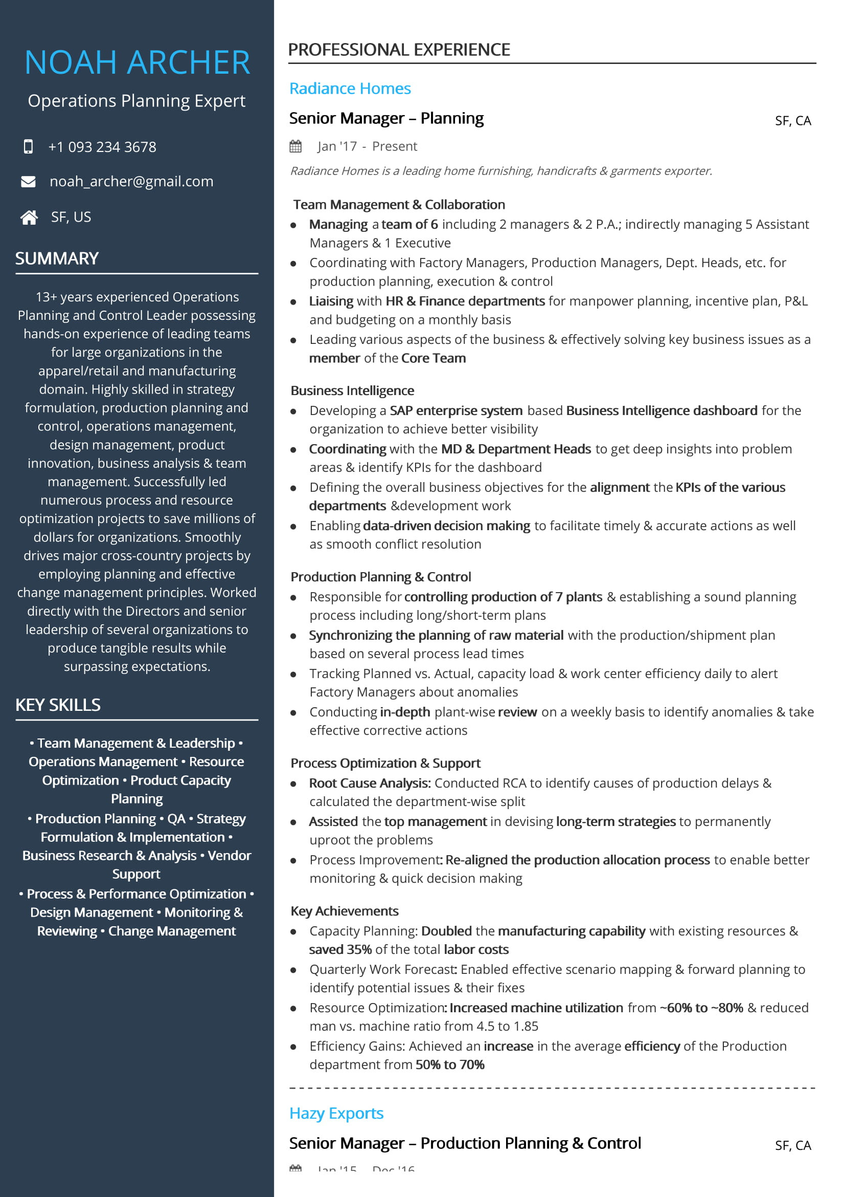 Production and Operation Management Resume Sample Free Operations Planning Expert Resume Sample 2020 by Hiration