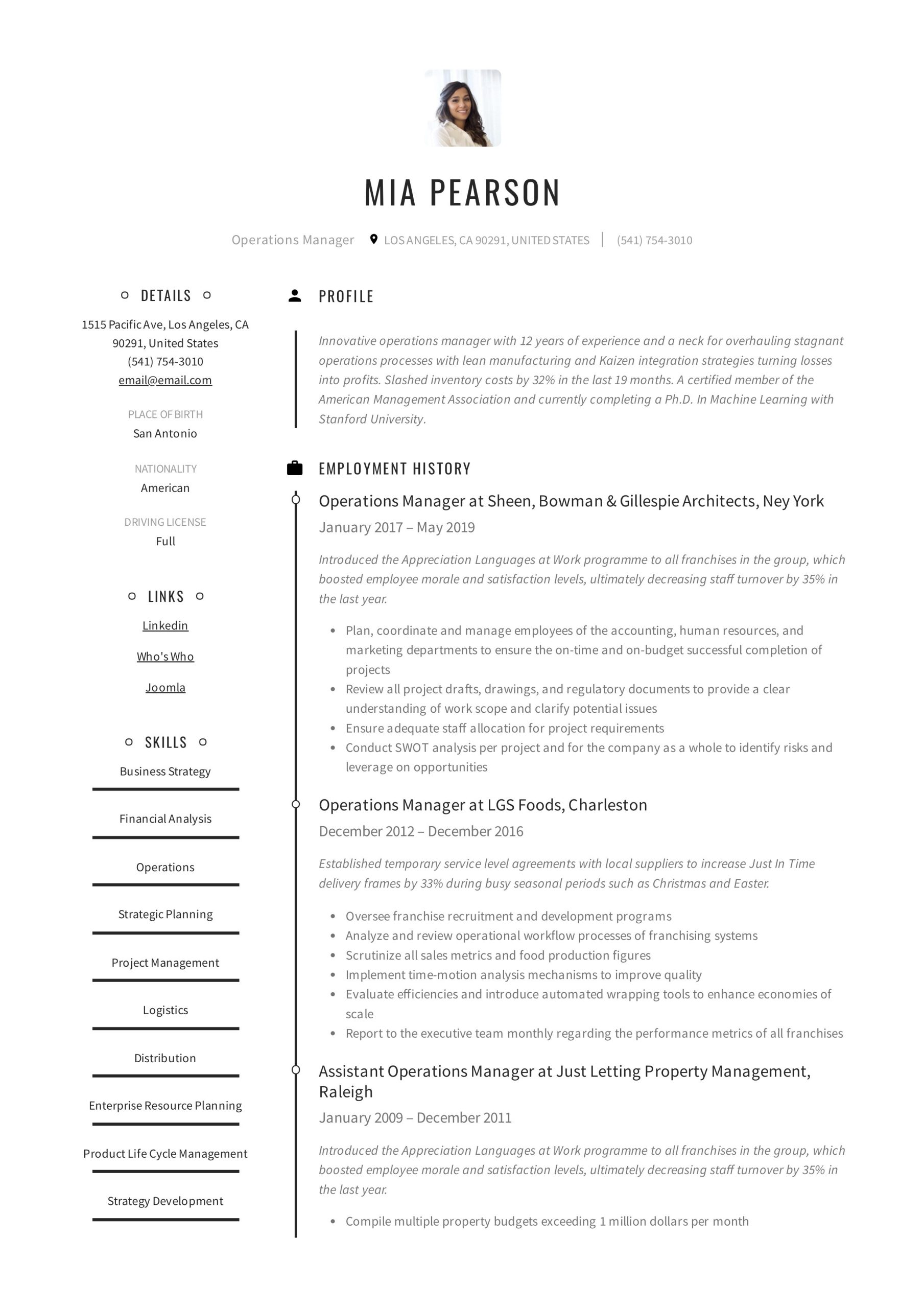 Production and Operation Management Resume Sample Operations Manager Resume & Writing Guide  12 Examples Pdf