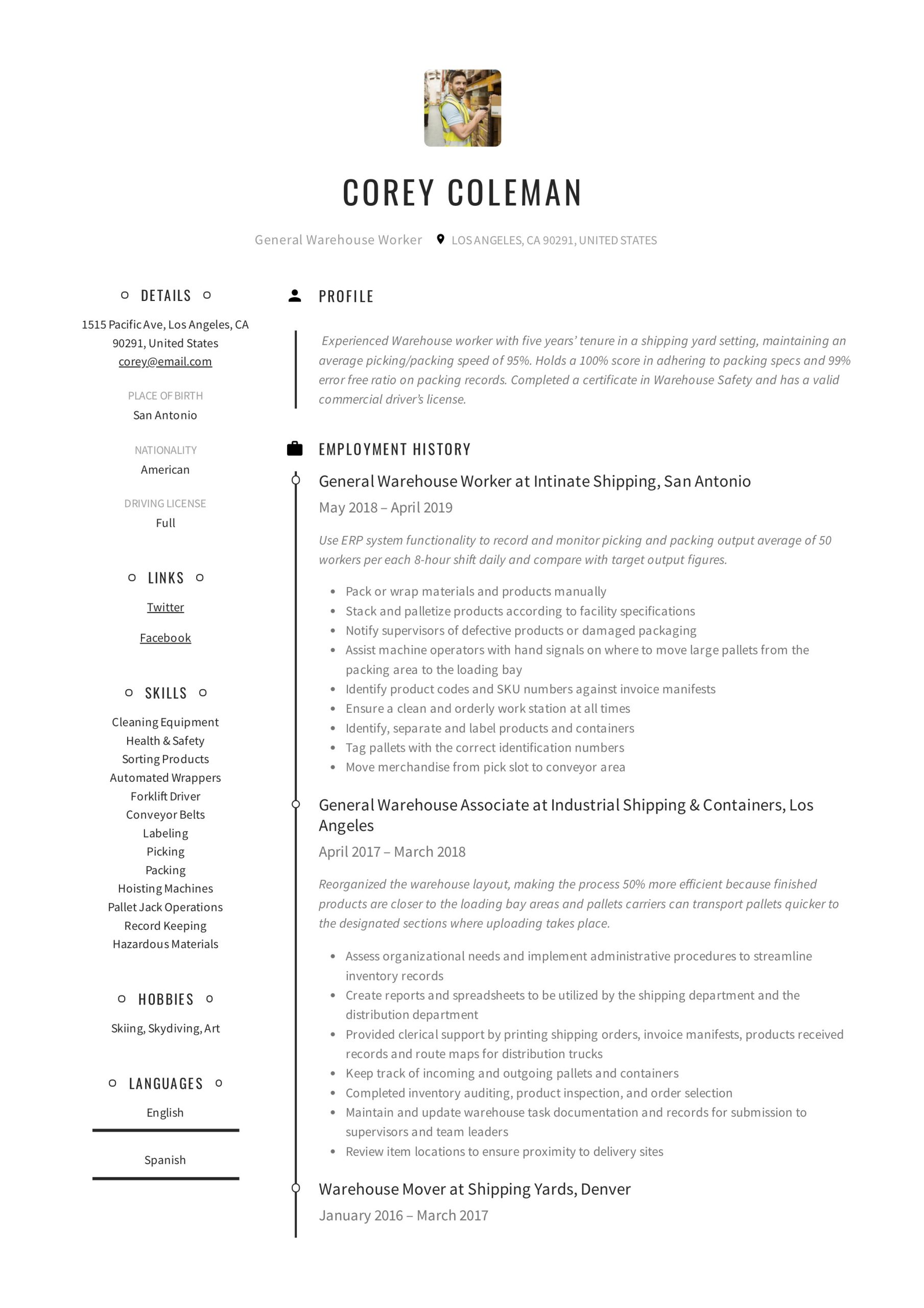 Resume Sample for A Warehouse Worker General Warehouse Worker Resume Guide  12 Templates 2022