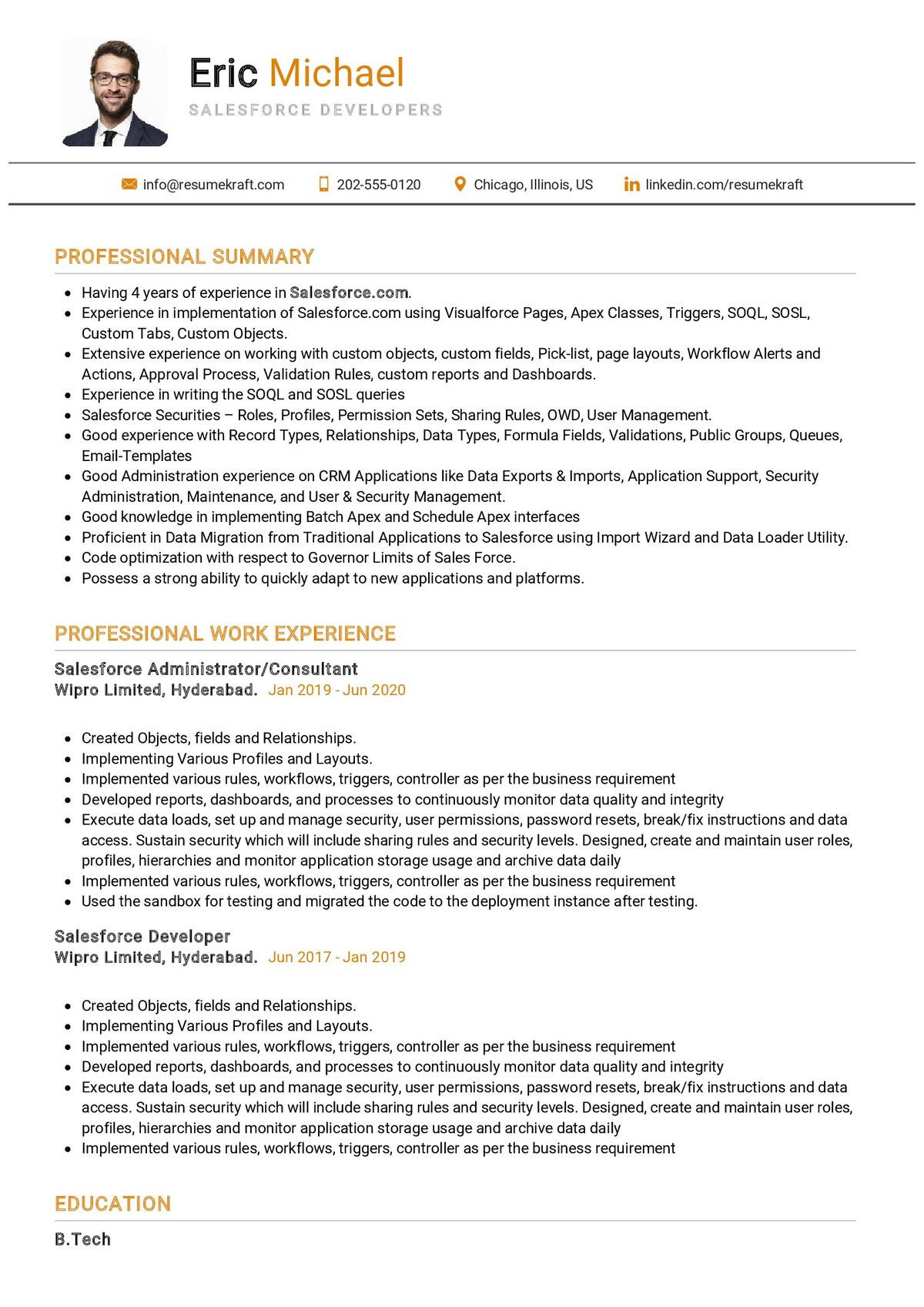 Salesforce Sample Resume with Sales Process Salesforce Developer Cv Sample 2022 Writing Tips – Resumekraft