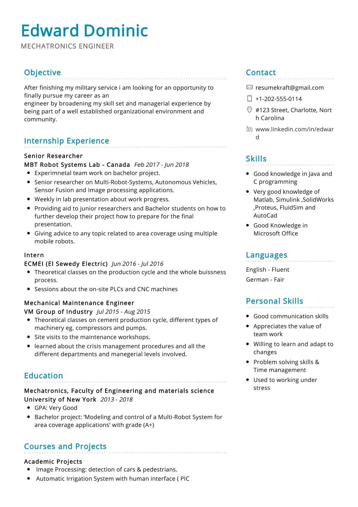 Sample Objectives Of Resume for Engineering Mechatronics Engineer Resume Sample 2022 Writing Tips – Resumekraft