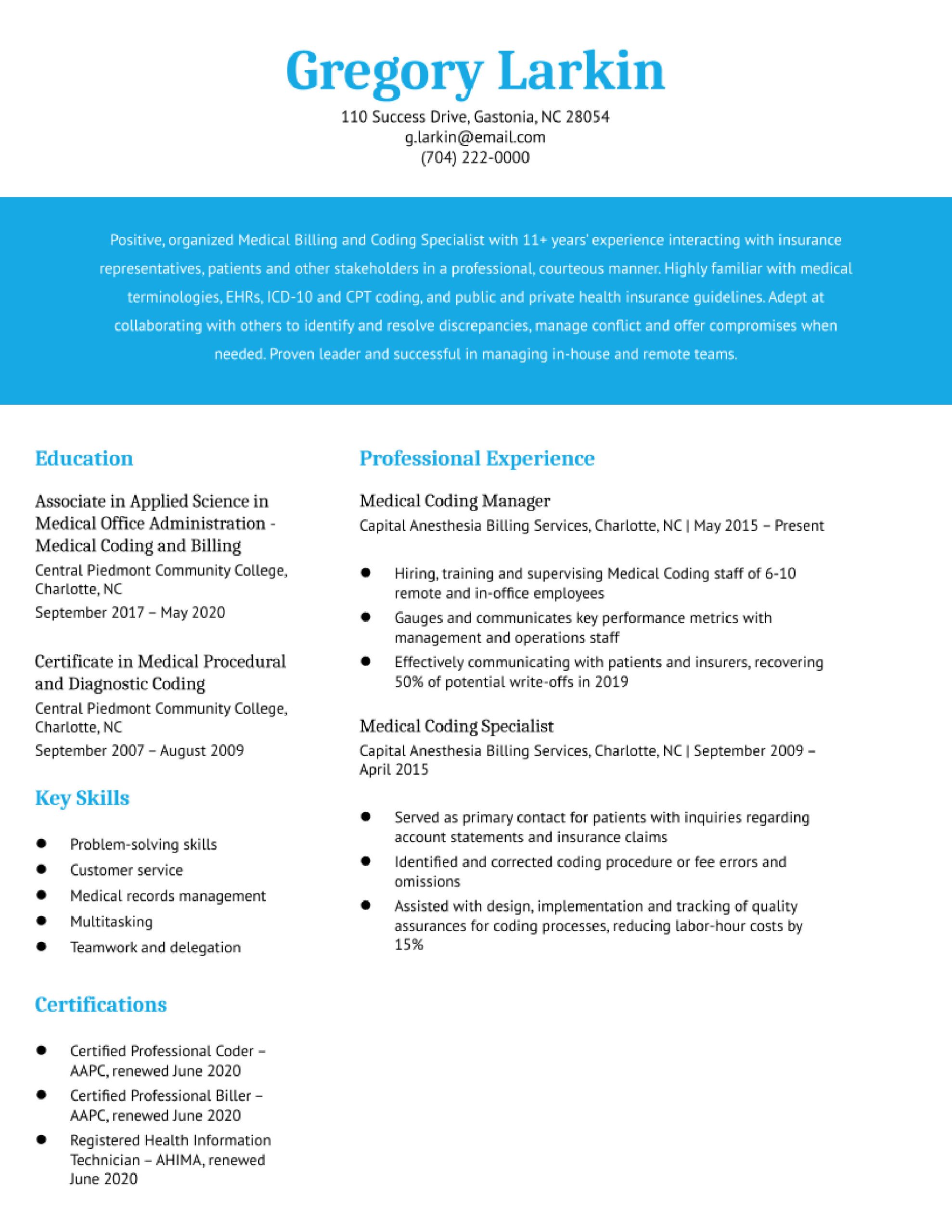 Sample Resume for Billing Administrator Specialist Medical Billing and Coding Specialist Resume Examples In 2022 …