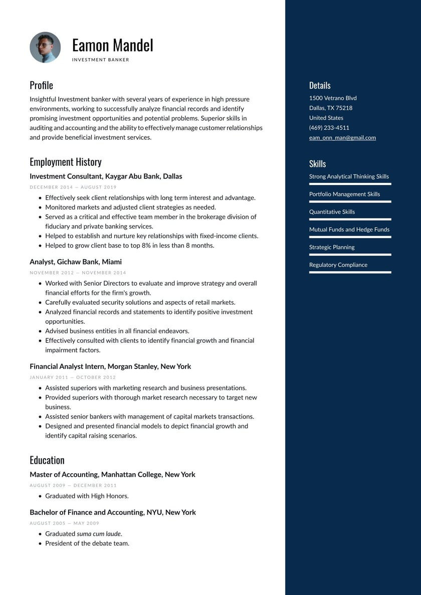 Sample Resume for Jp Morgan Internship Investment Banker Resume Examples & Writing Tips 2022 (free Guide)