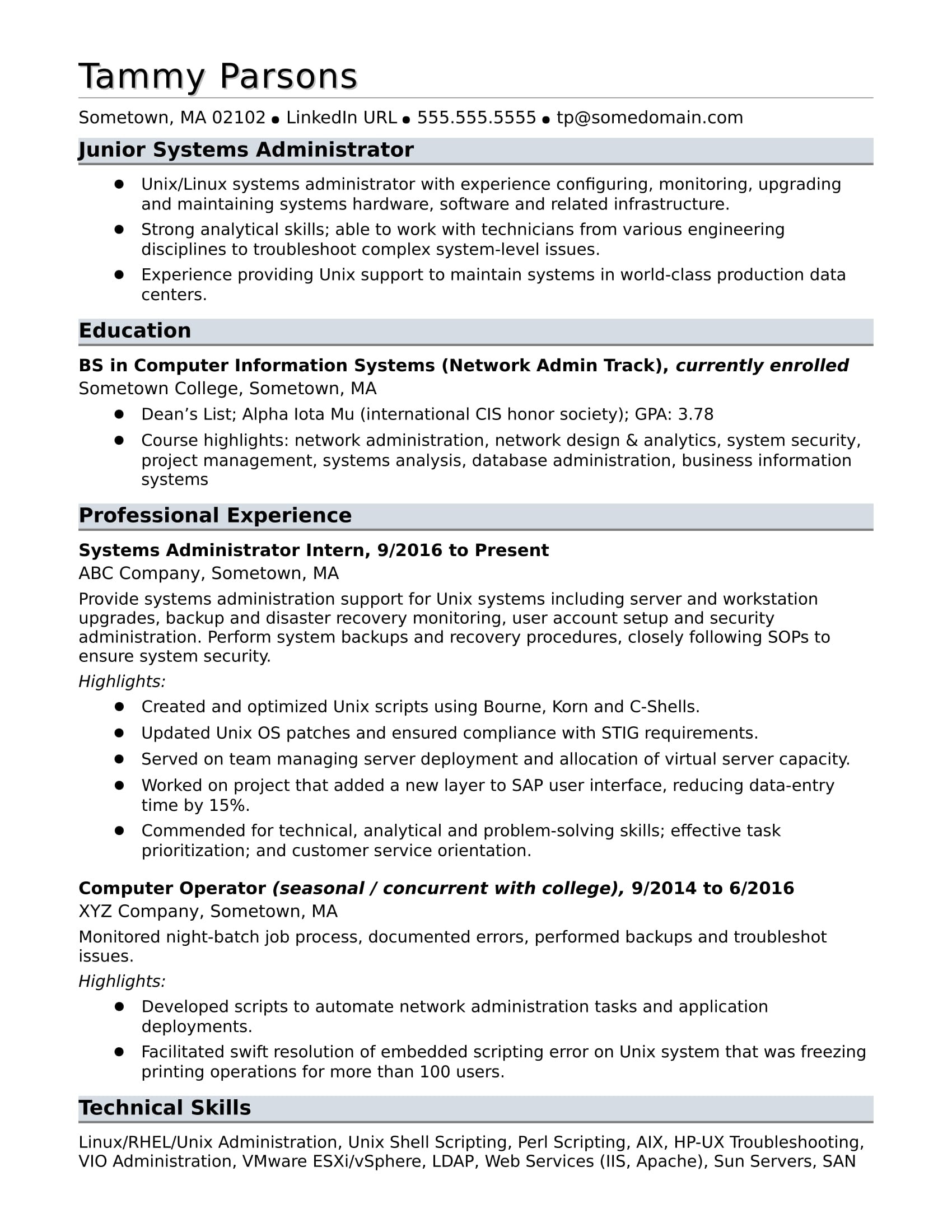 Sample Resume for Program Administrator Manufacturing Entry-level Systems Administrator Resume Sample Monster.com